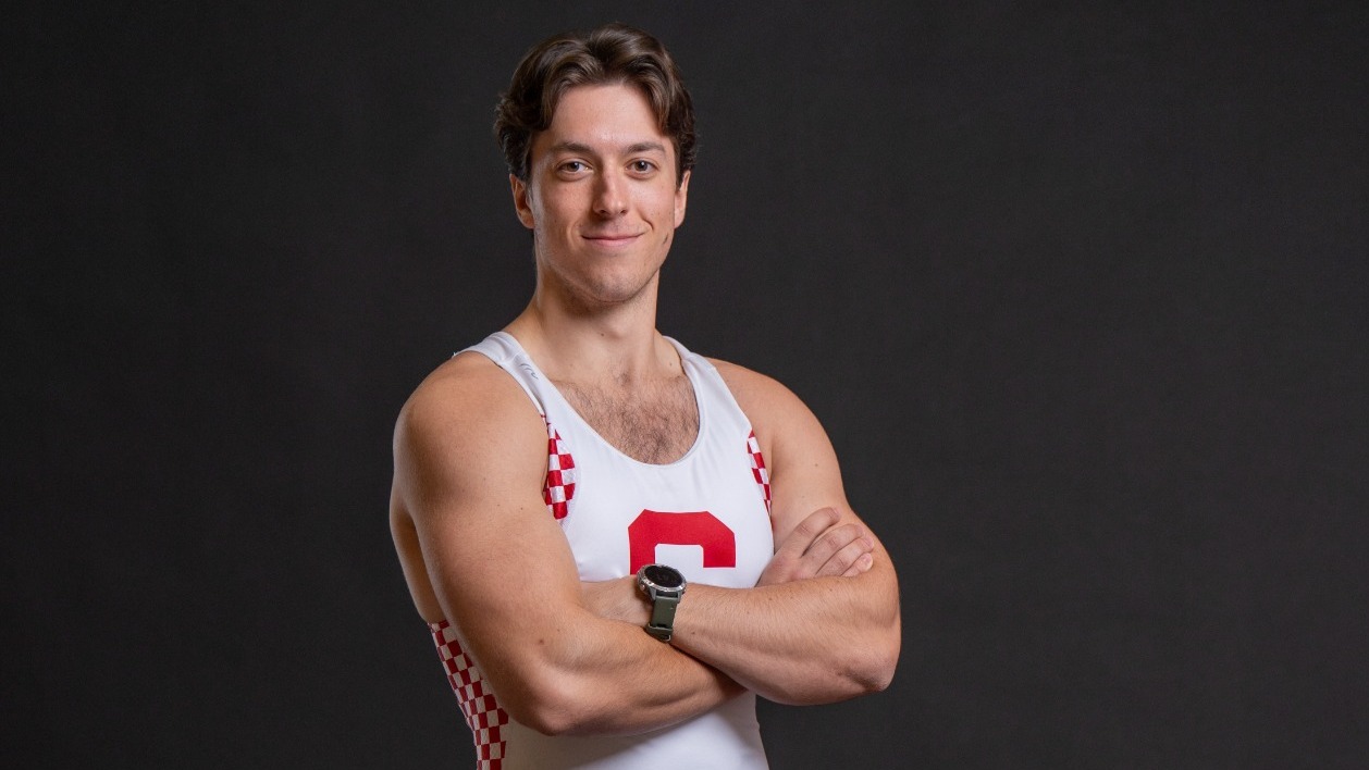 Cornell men's heavyweight rower Shane Gazdus poses for a media day photo for the 2024-25 season.