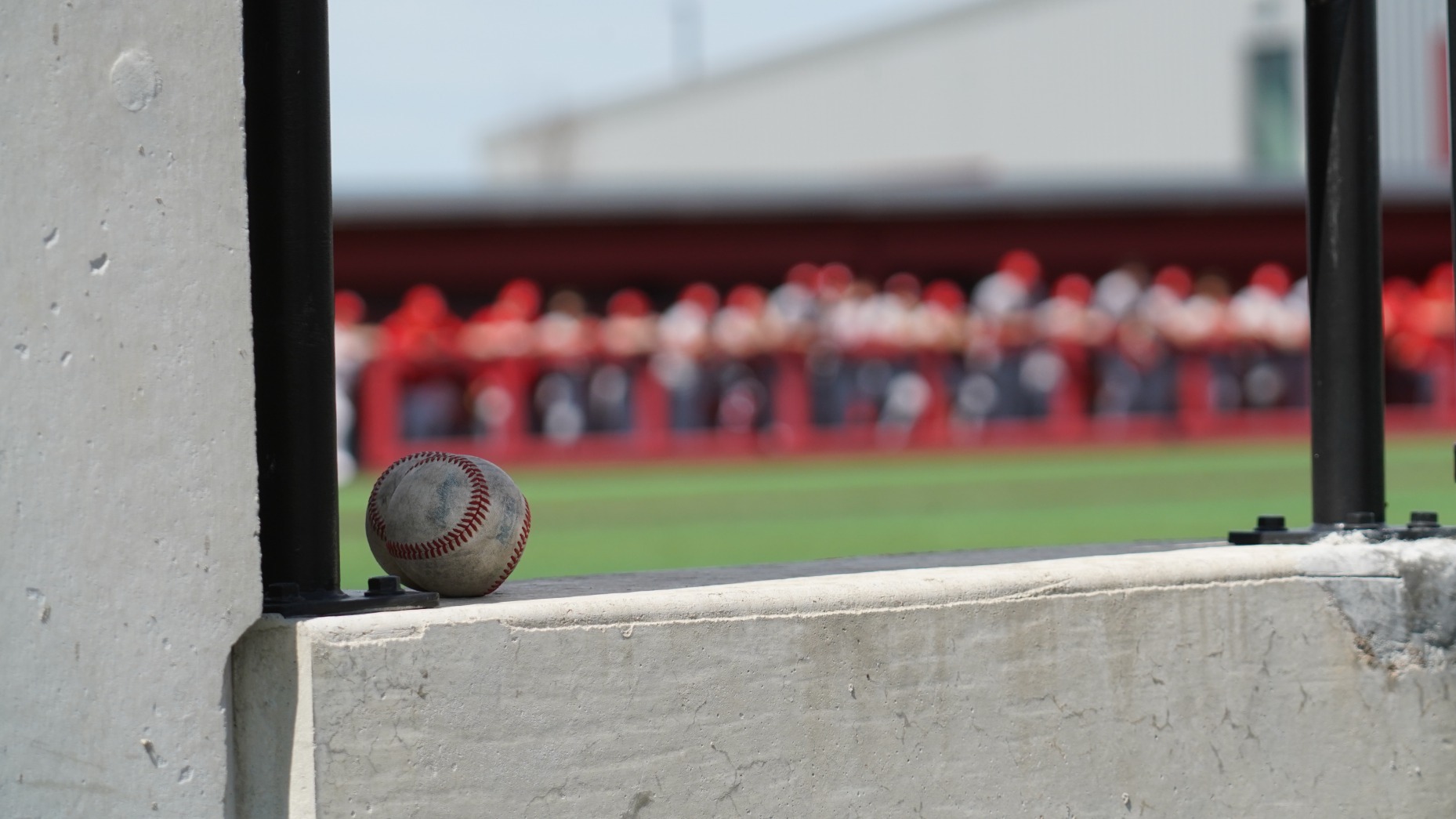 A pair of baseball sits on a ledge during game action against Yale at Booth Field in Ithaca, N.Y., on April 18, 2026.