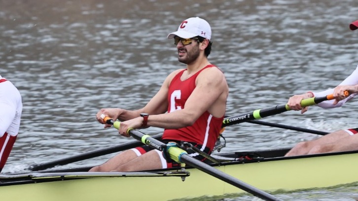 Cornell men's heavyweight rower Walid Ghamra rows during race action against Drexel on March 29, 2025, on the Cayuga Inlet in Ithaca, N.Y.