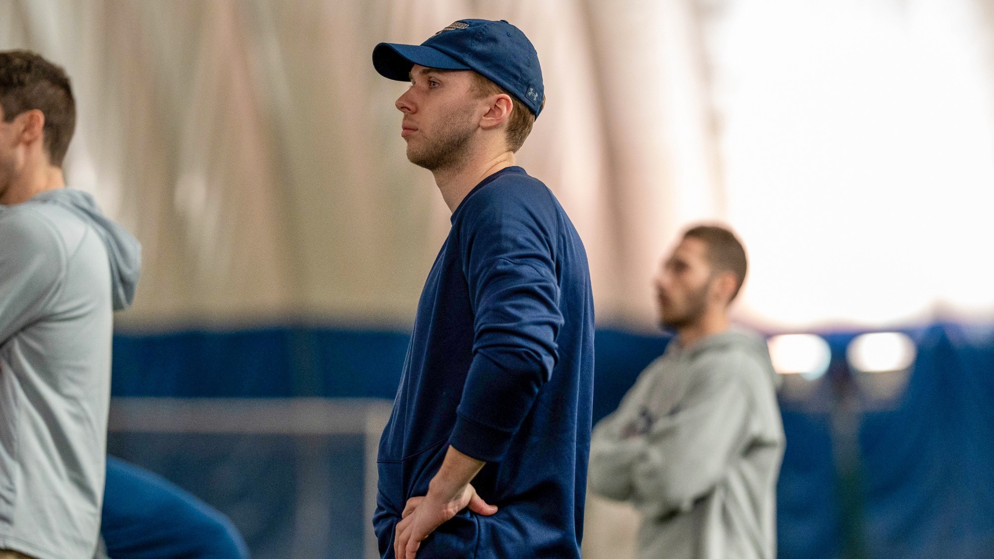 Colin Corcoran, newly-hired Cornell men's lacrosse director of operations, coaching for John Carroll University during 2026 season