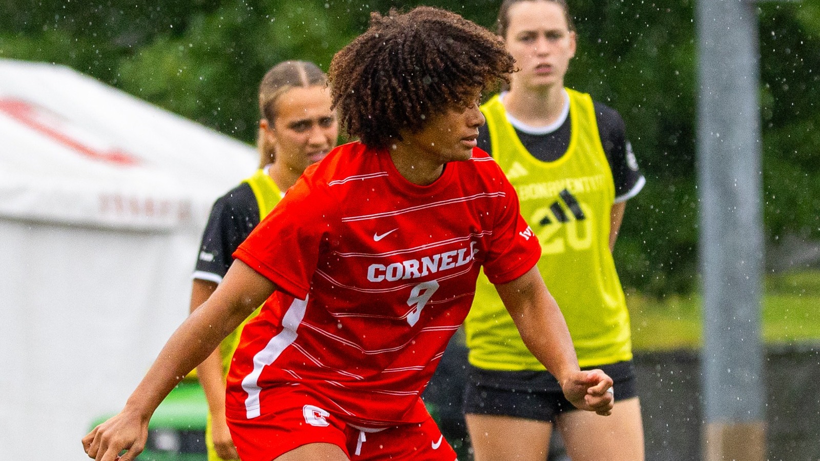 Cornell senior forward Alanna Colbert looks to make a pass during match action against St. Bonaventure on Aug. 20, 2026, at Berman Field in Ithaca, N.Y.