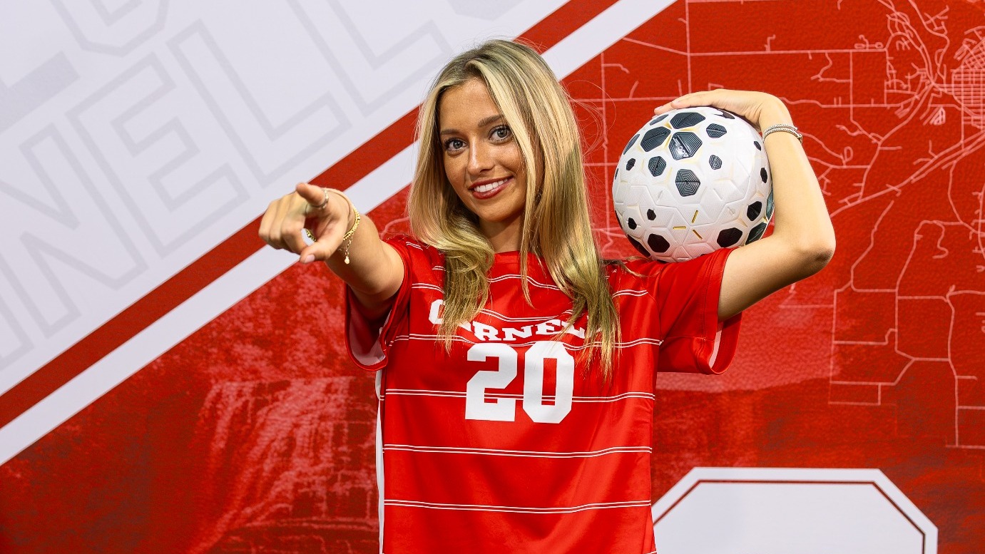 Cornell women's soccer sophomore defender Raya Leikin poses for a media day photo inside Meinig Fieldhouse in Ithaca, N.Y., on Aug. 18, 2026.