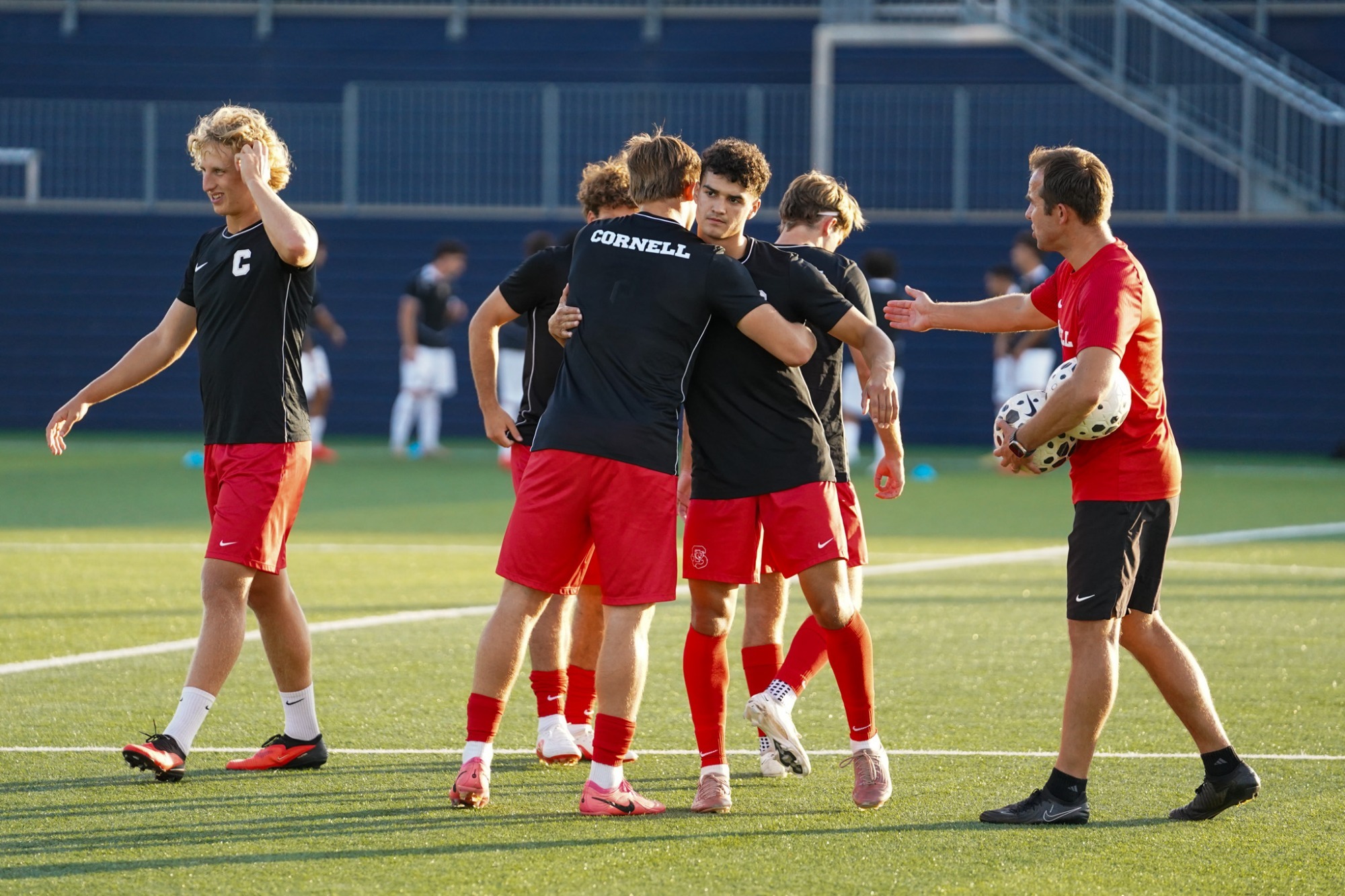 Cornell defenders meet in warm ups
