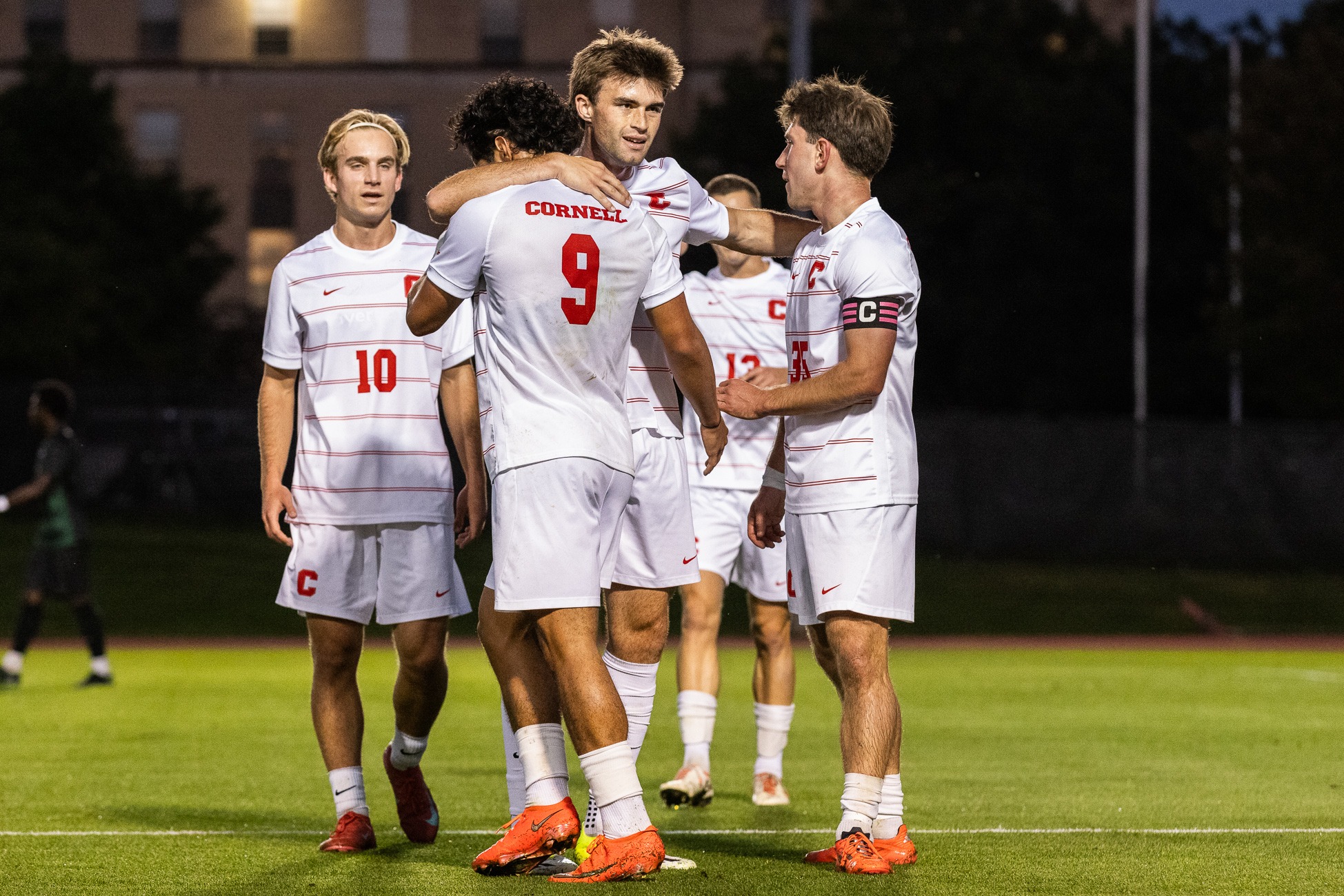 Men's Soccer celebrates after goal over Binghamton