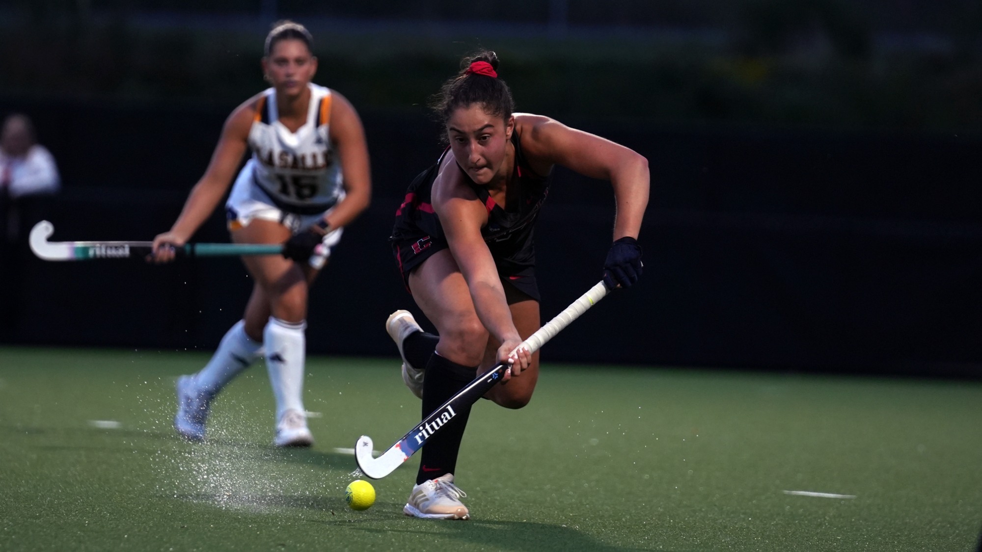 Rebecca Block carries the ball against La Salle during the Cornell field hockey team's 5-0 win on Sept. 4, 2026 at Marsha Dodson Field in Ithaca, N.Y.