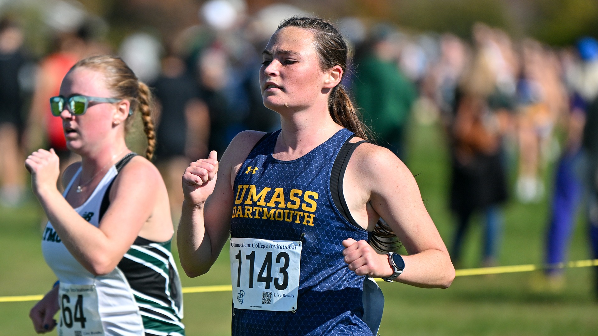 Sarah Lynch competes in a 6k cross country race at Conn College