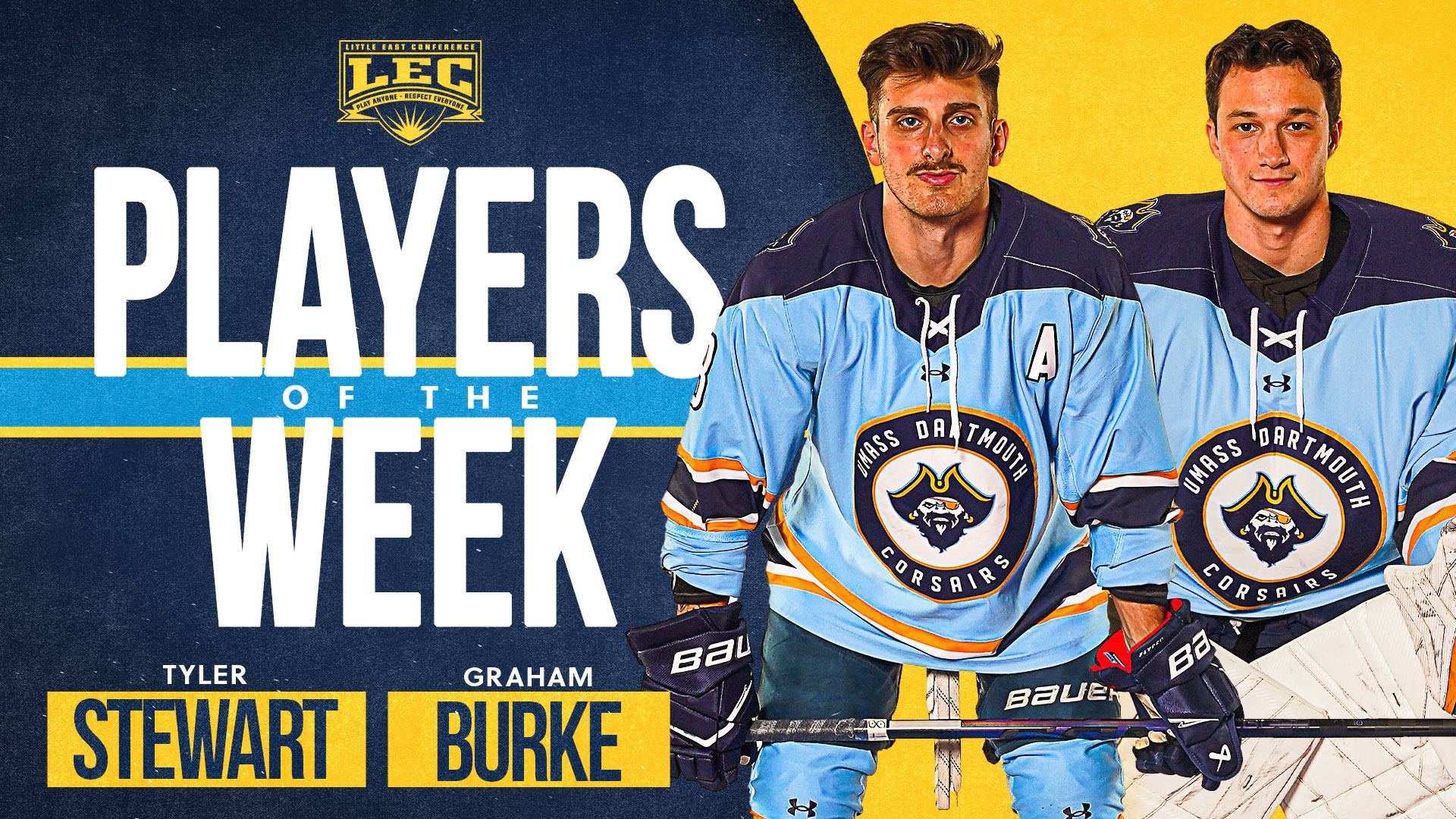 Tyler Stewart and Graham Burke Named LEC Hockey Player and Goalie of the Week - December 8