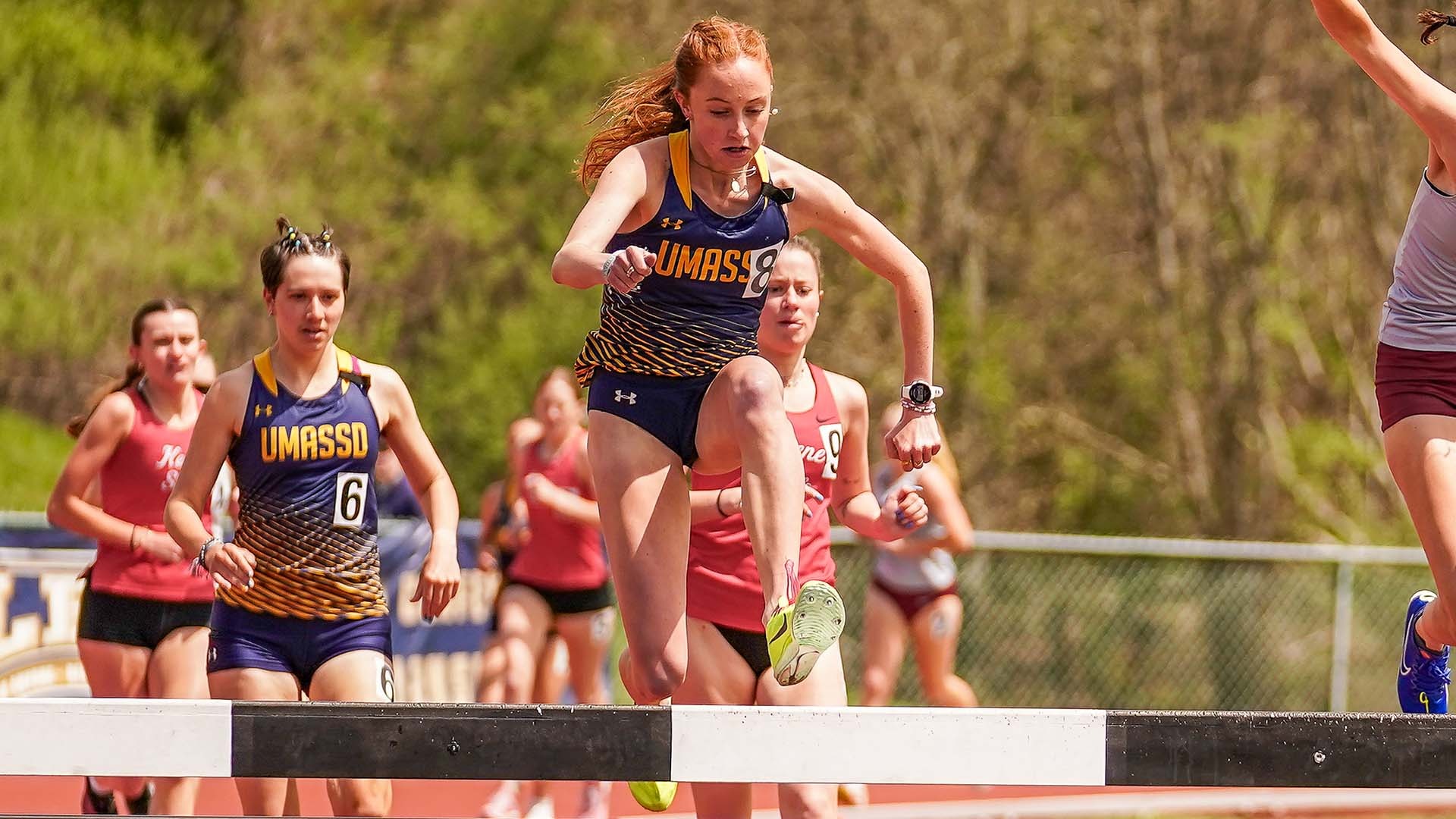 Emma Steedman competes in the 3000-meter steeplechase at the 2025 LEC Outdoor Championships