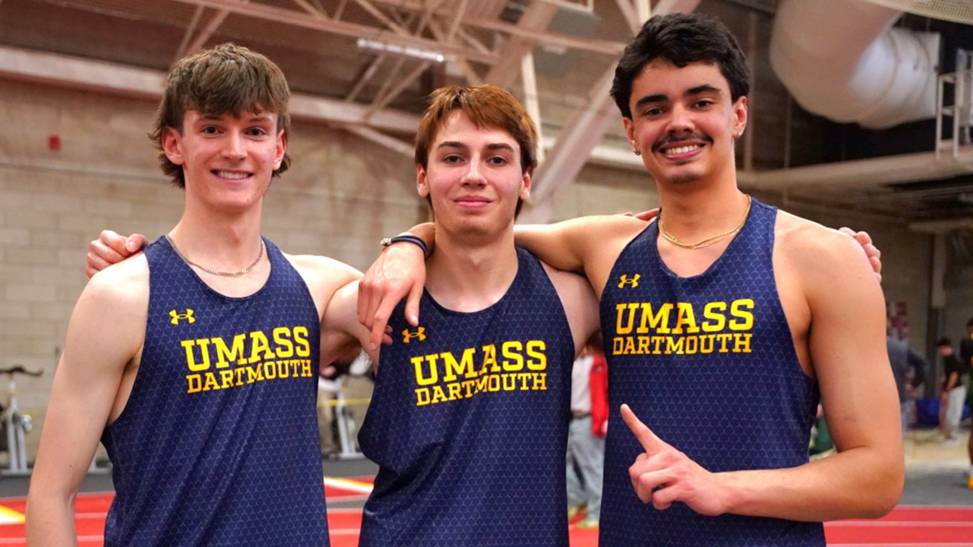 Corsairs High Jumpers Ewan McLeod, Sean Patrone and Vincenzo Videtta take 1-2-3 at Wesleyan