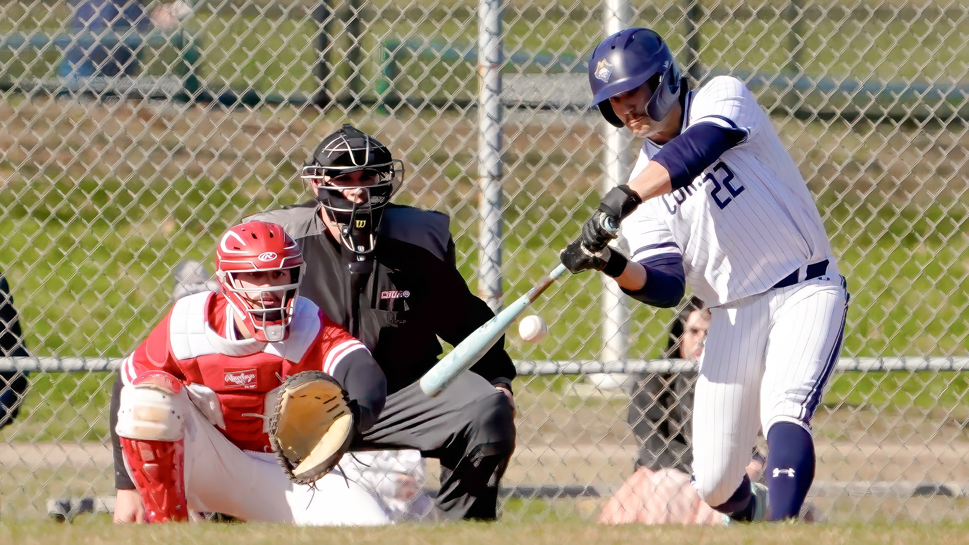 Liam Blesi bats in a baseball game for the UMass Dartmouth Corsairs in 2025
