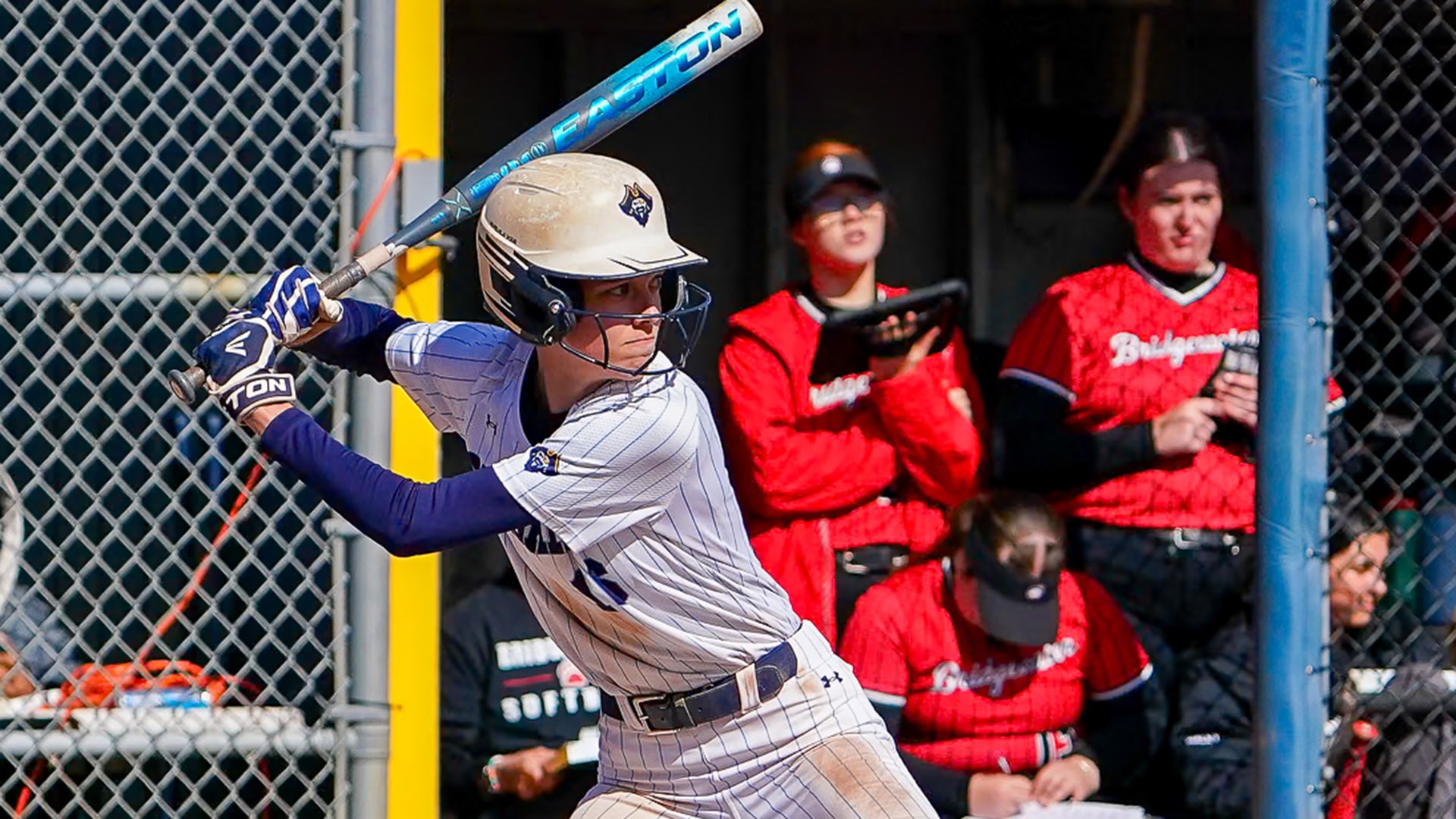 RaeLynn Perregaux bats against Bridgewater State in a softball game