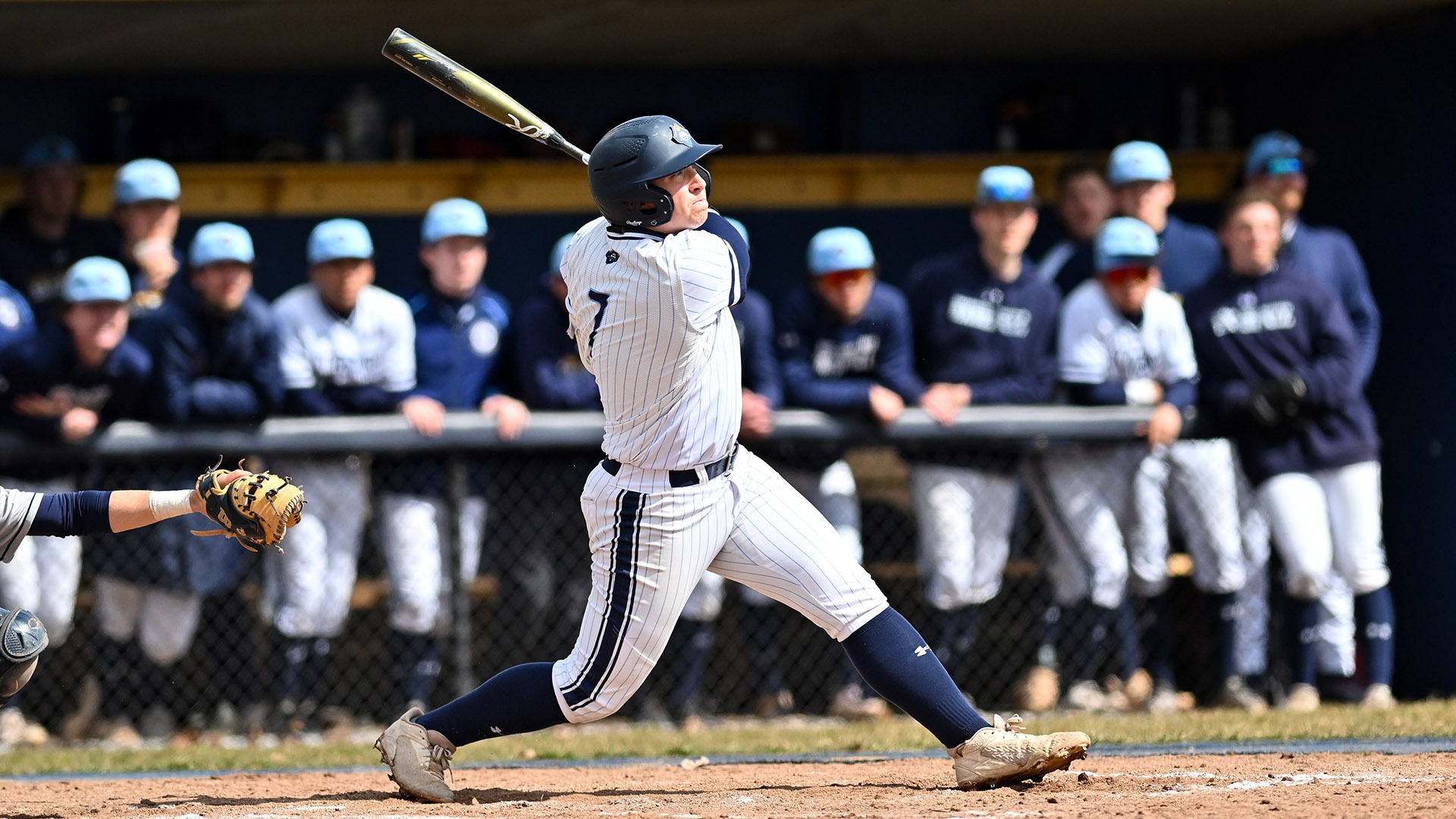 Spencer Aubin at the plate in a baseball game versus Southern Maine - March 2026