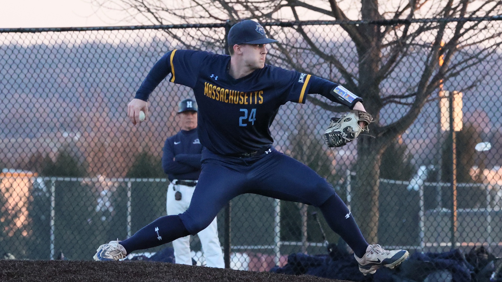 Senior pitcher Aidan O'Donnell throws a pitch during a game in 2026