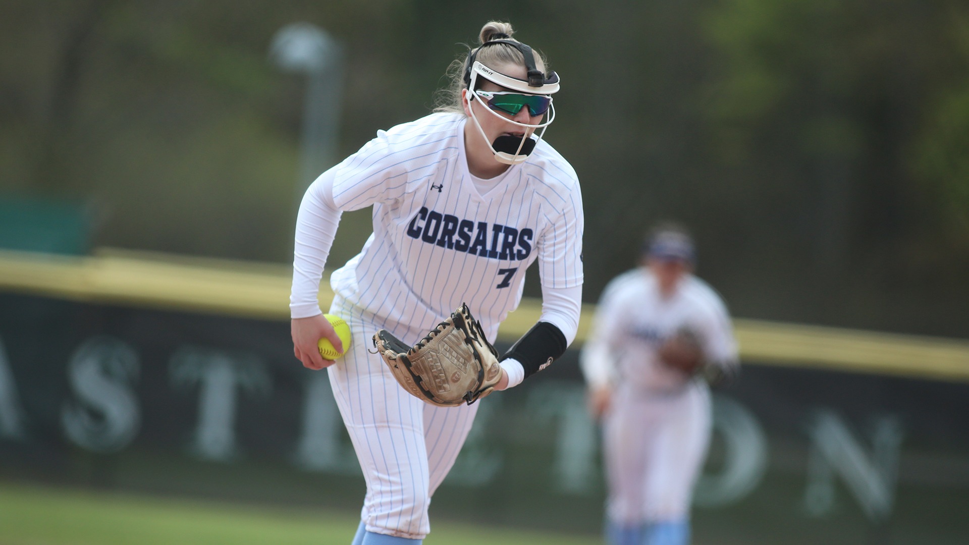 Brielle Kenney gets ready to throw a pitch in an LEC Tournament game versus UMass Boston - May 2026