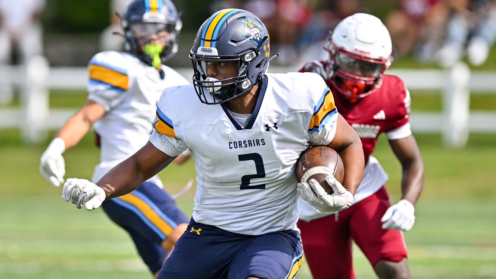Mekhi Wilson rushes with the ball during a game at Anna Maria in 2025