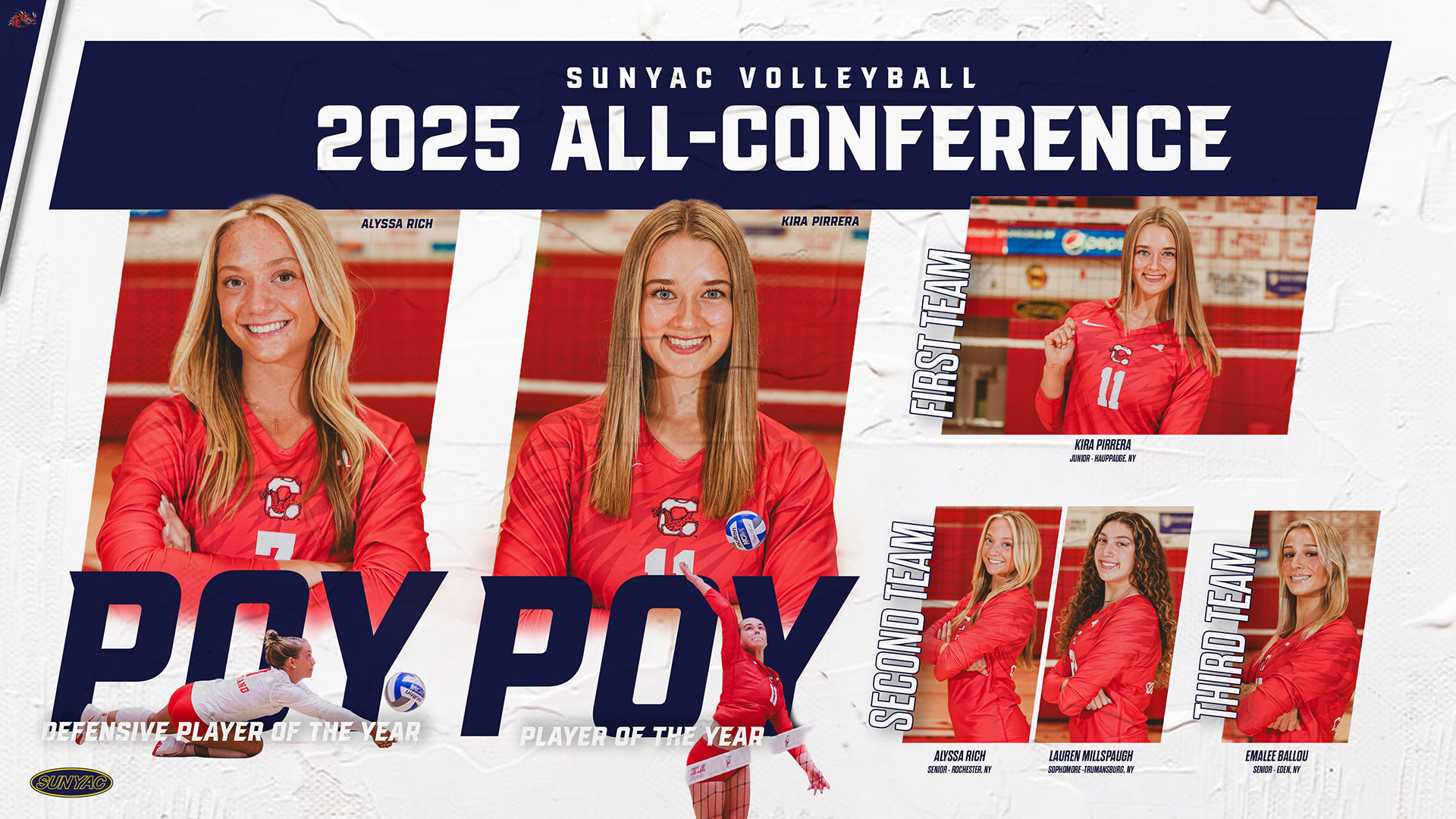 Photos of Cortland's 2025 SUNYAC Women's Volleyball all-conference selections