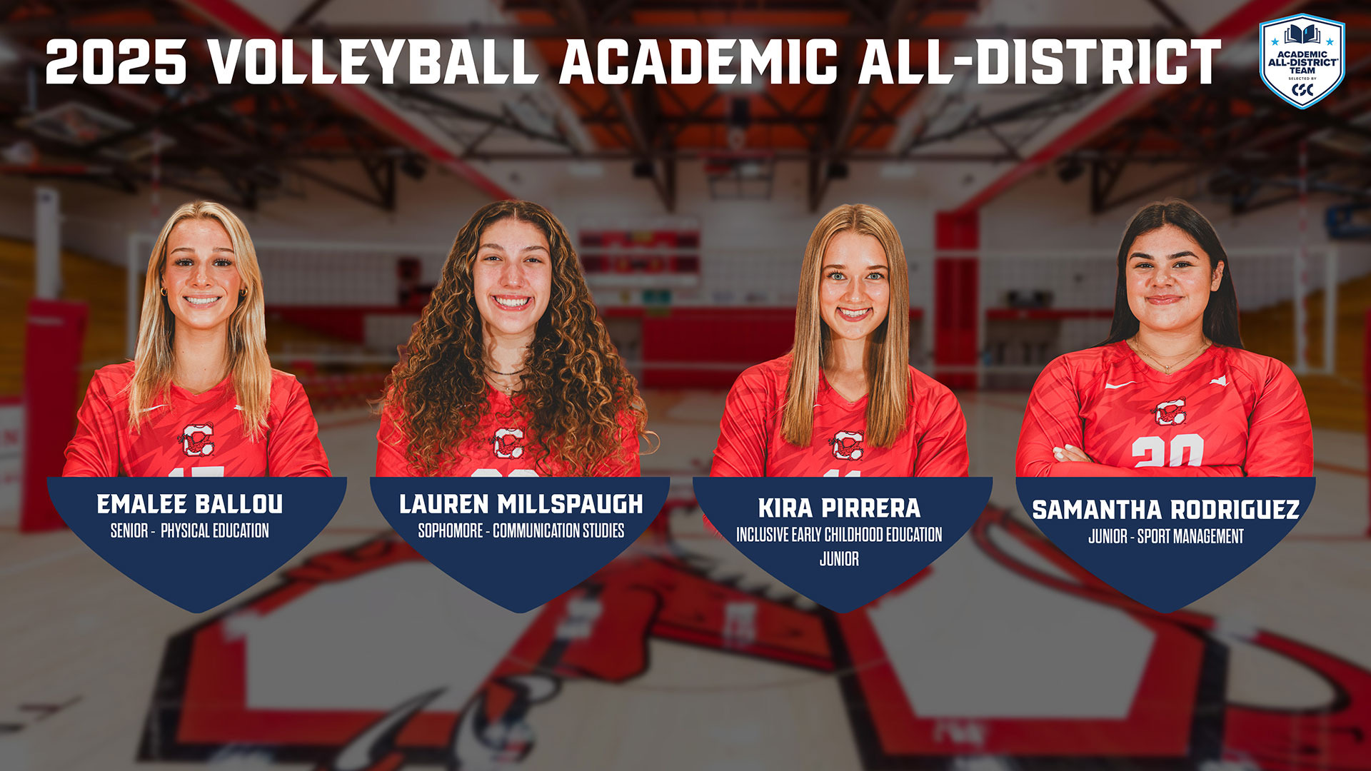 Photos of Cortland's four 2025 Academic All-District selections for women's volleyball