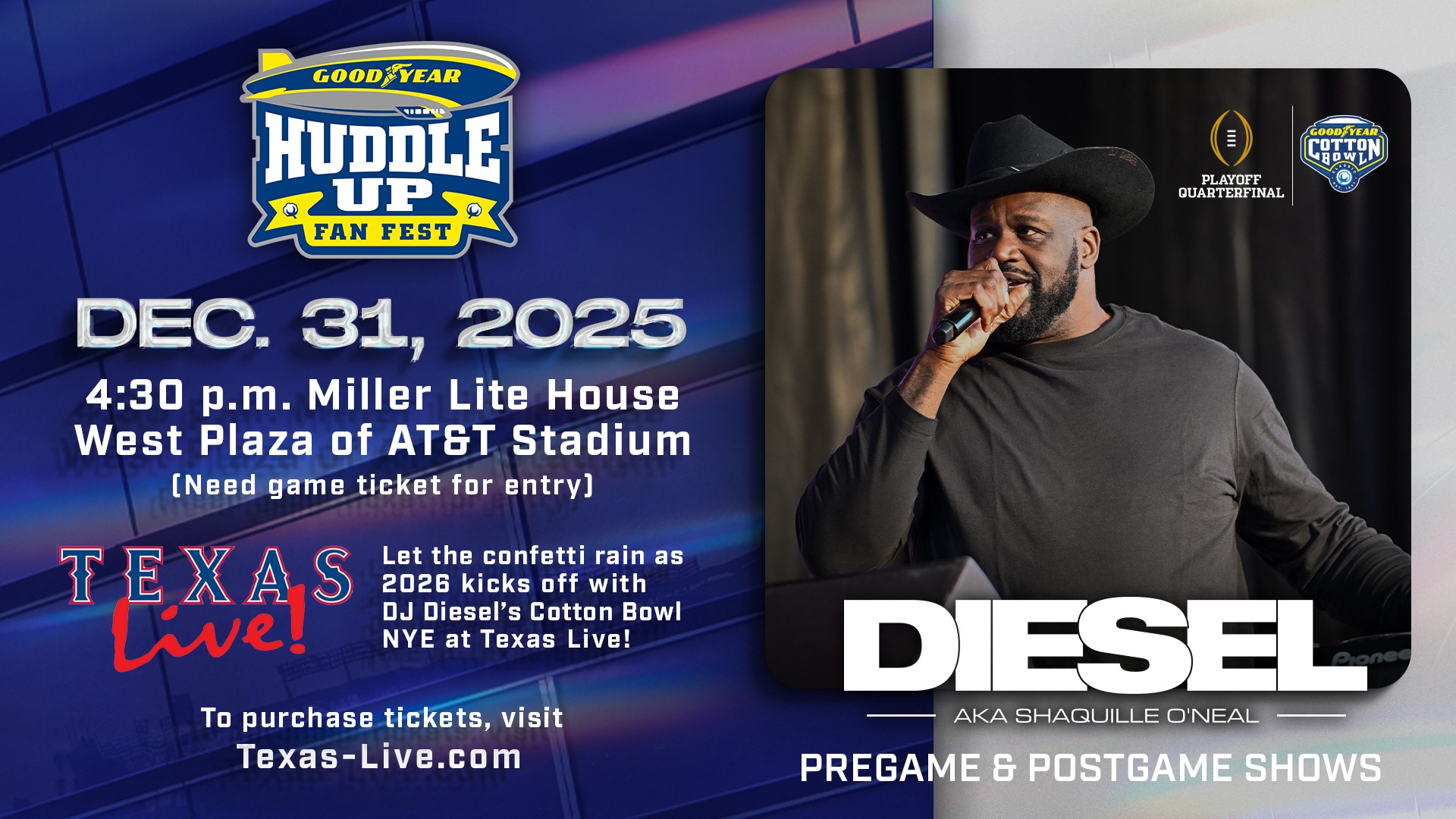 90th Cotton Bowl Classic DJ Diesel Announcement Graphic 1920x1080