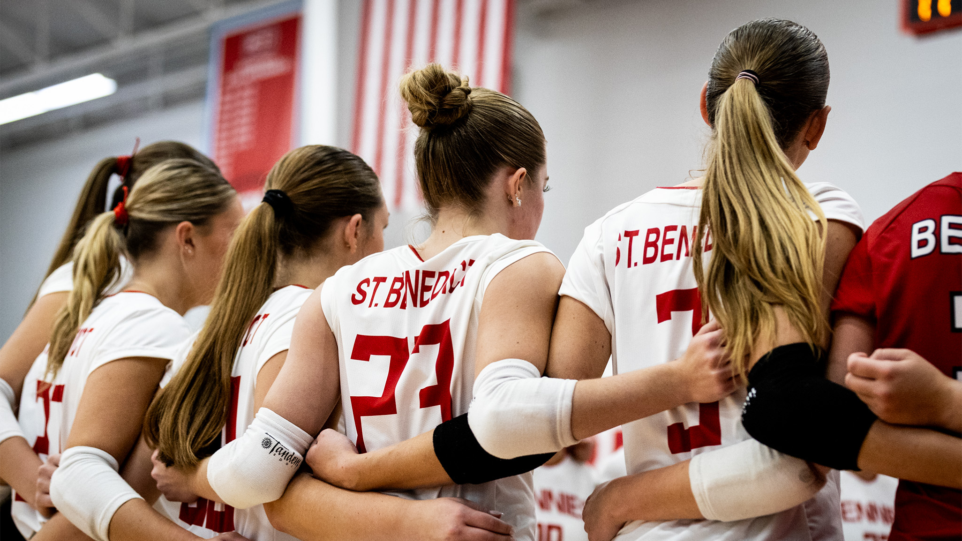 Volleyball huddle against GAC Sept. 25, 2026
