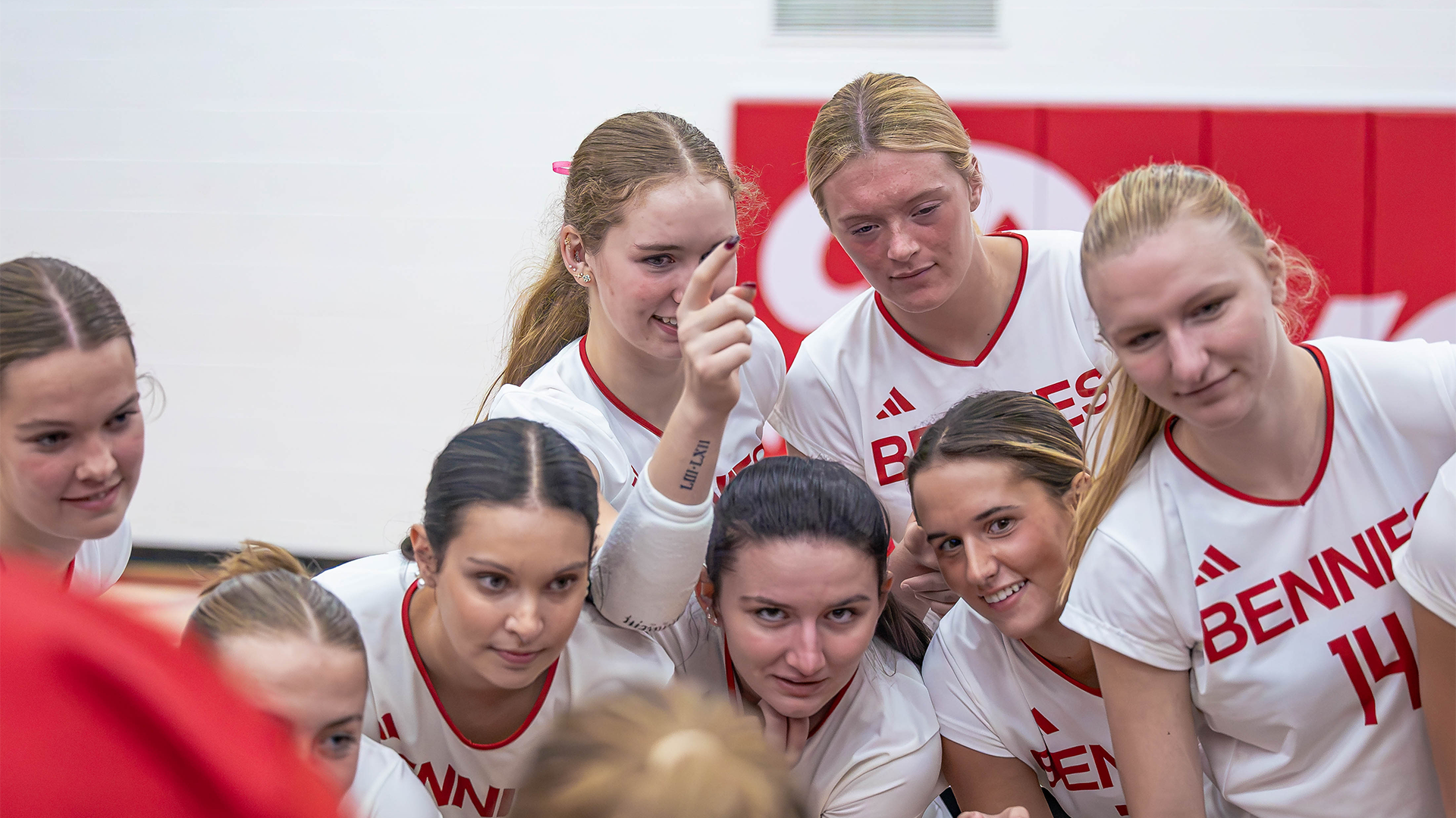 Bennies in a postgame huddle after win against SMU Oct. 17, 2026