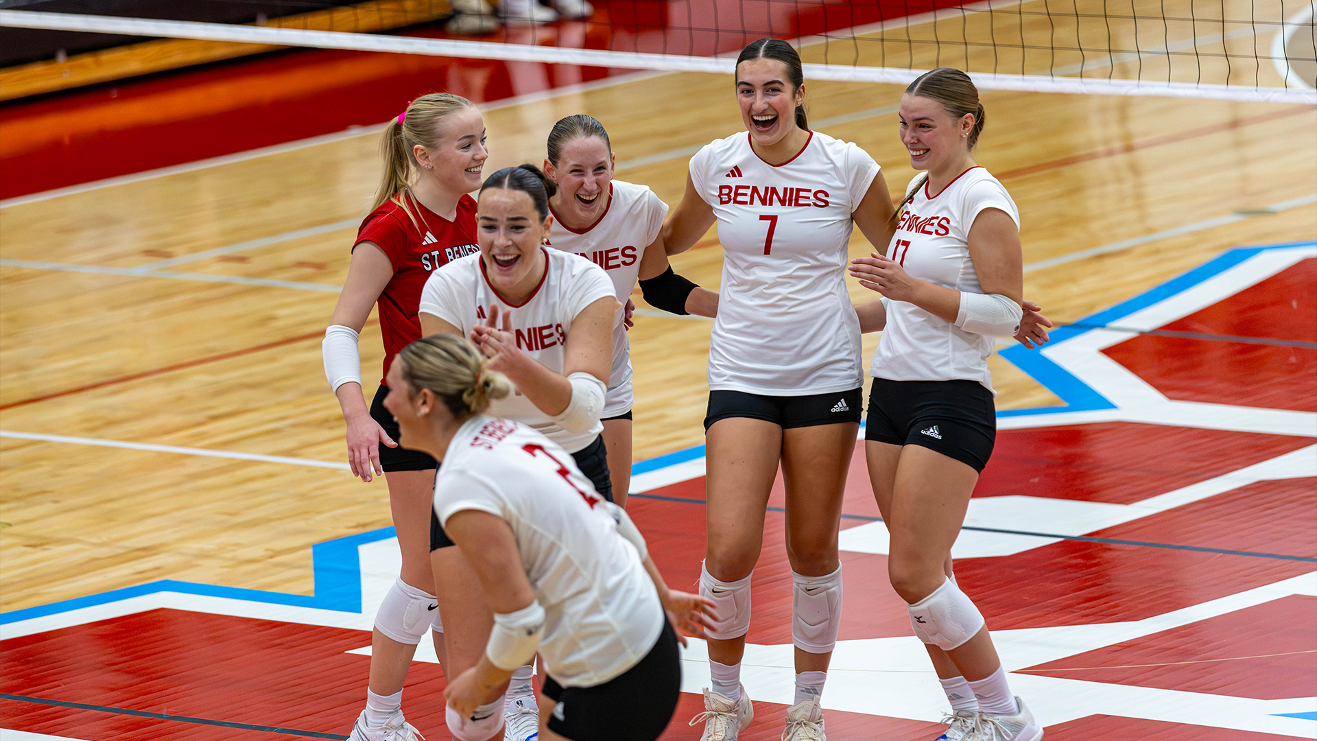 Volleyball celebrating a point against Augsburg Oct. 24, 2026