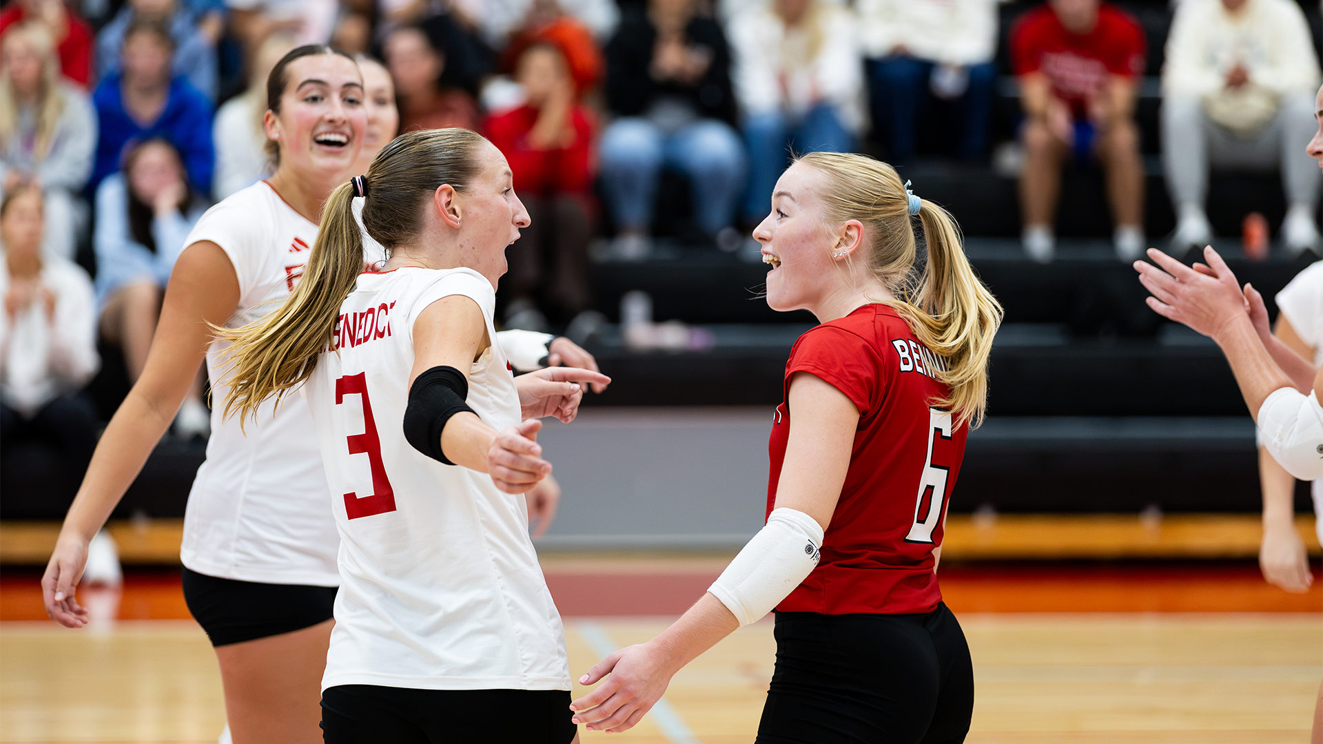 Kate Stadum and Brooke Siegle celebrating a point