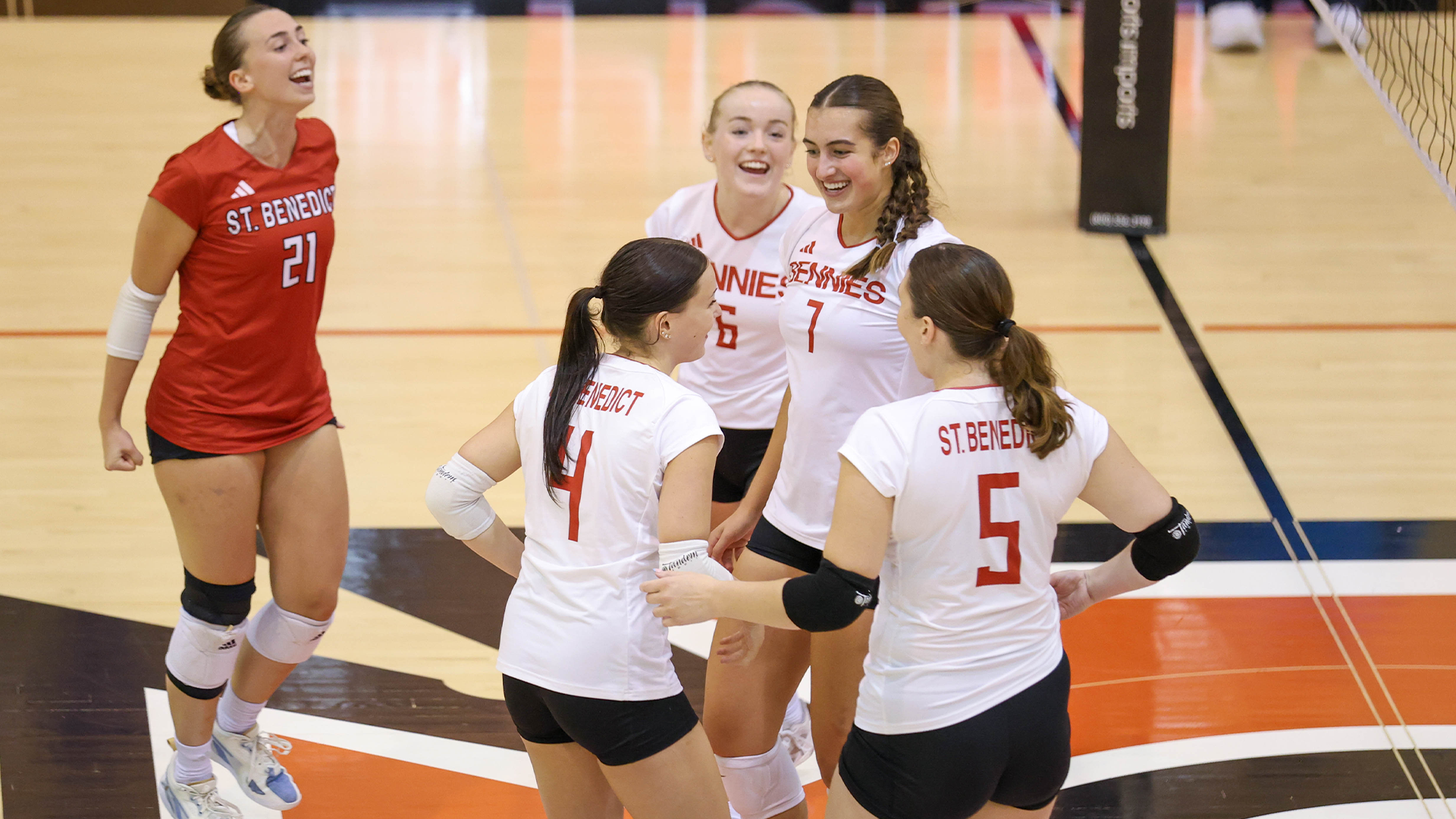Volleyball celebrating a point Sept. 4, 2026