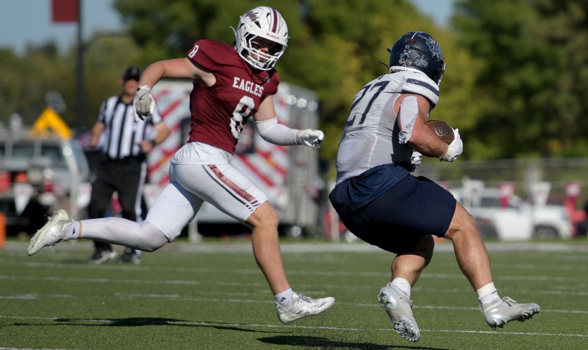 Aiden Kuester chases down ball carrier vs. Mines