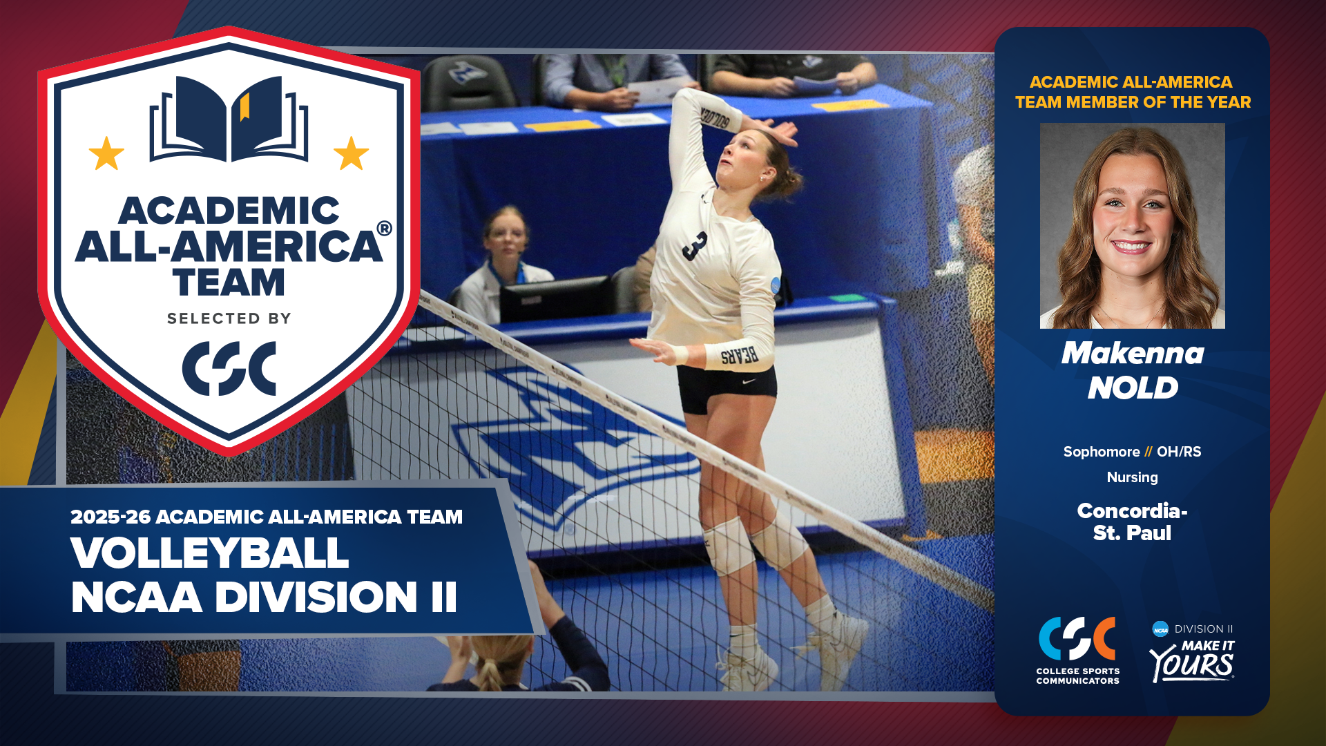 Makenna Nold CSC Academic All-American of the Year graphic