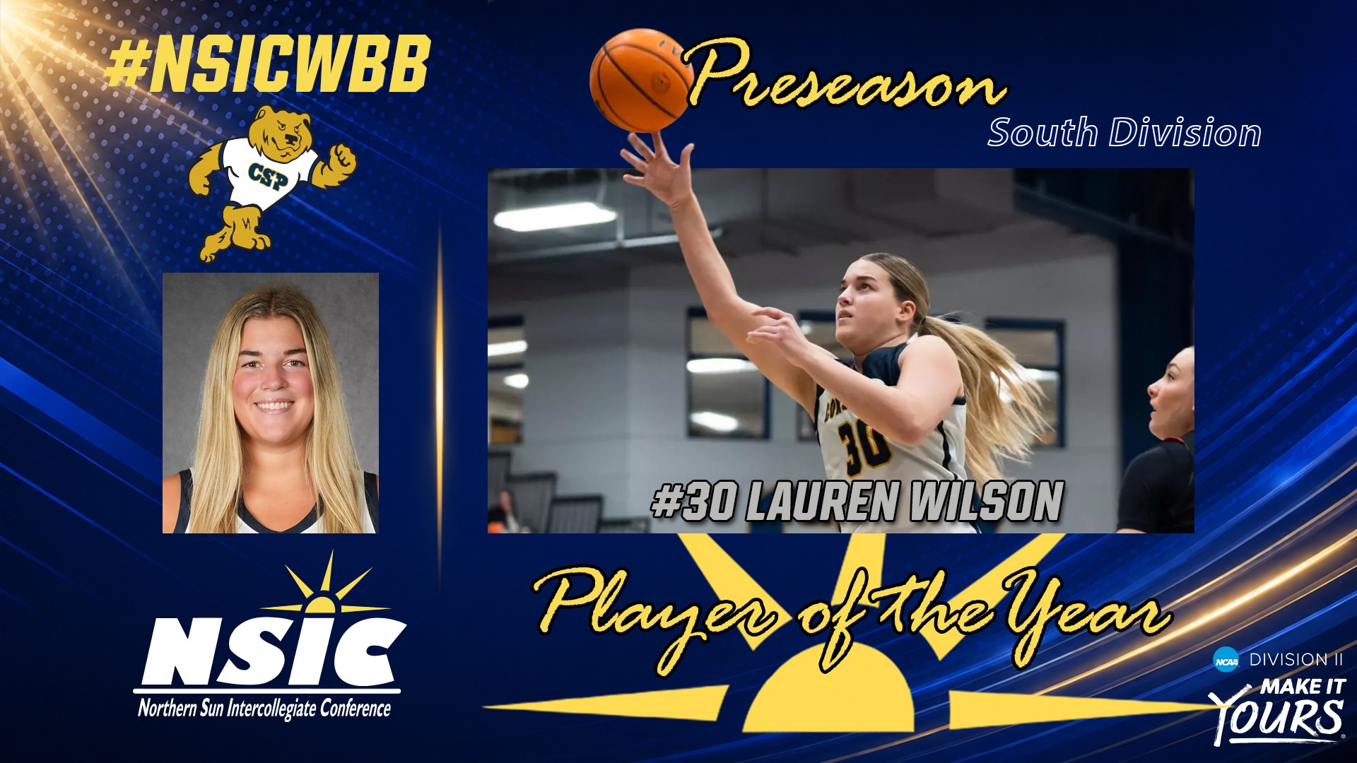 2027-27 women's basketball Lauren Wilson NSIC preseason POTY graphic
