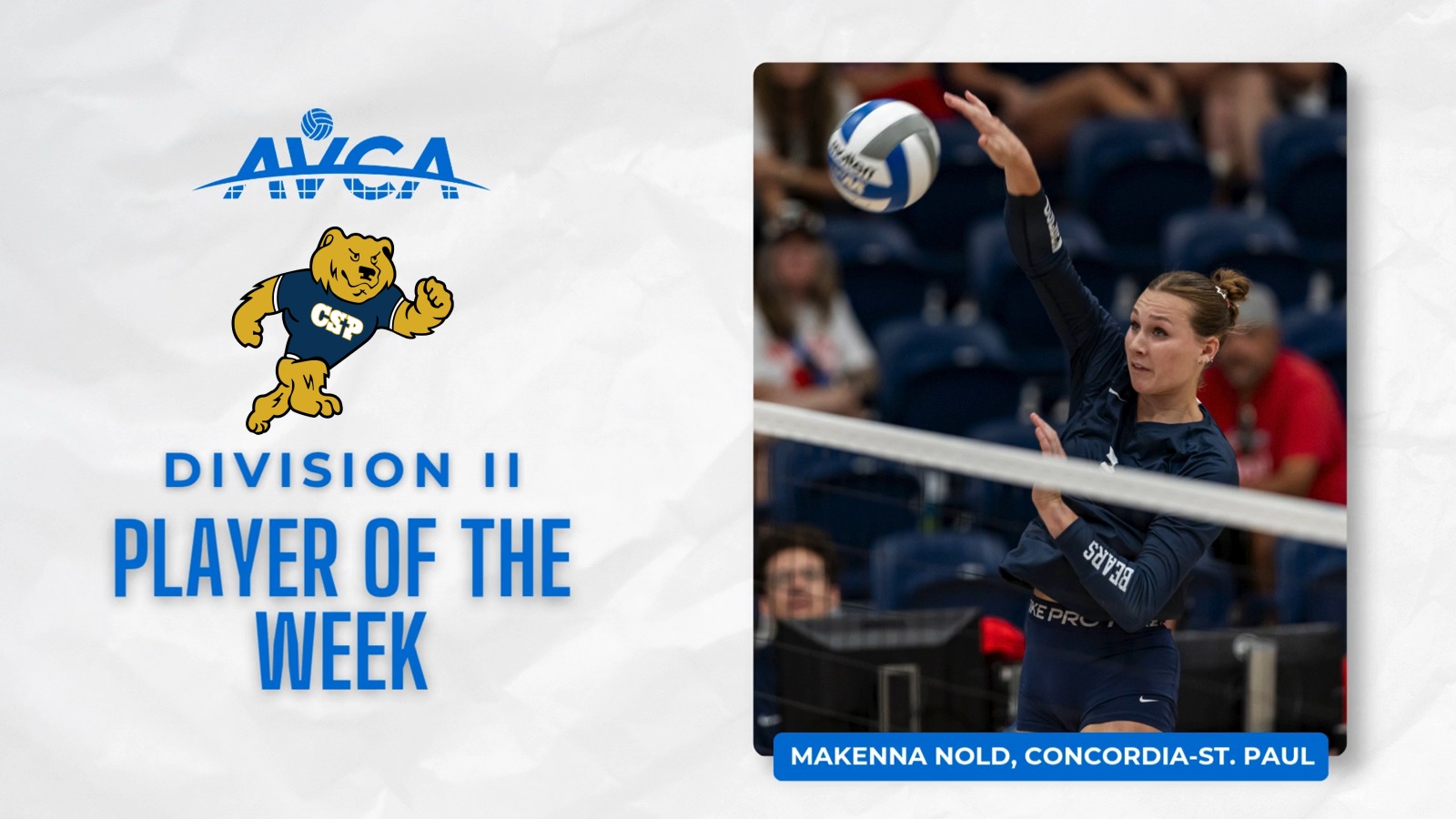 Makennna Nold AVCA Player of the Week graphic 10-27-26