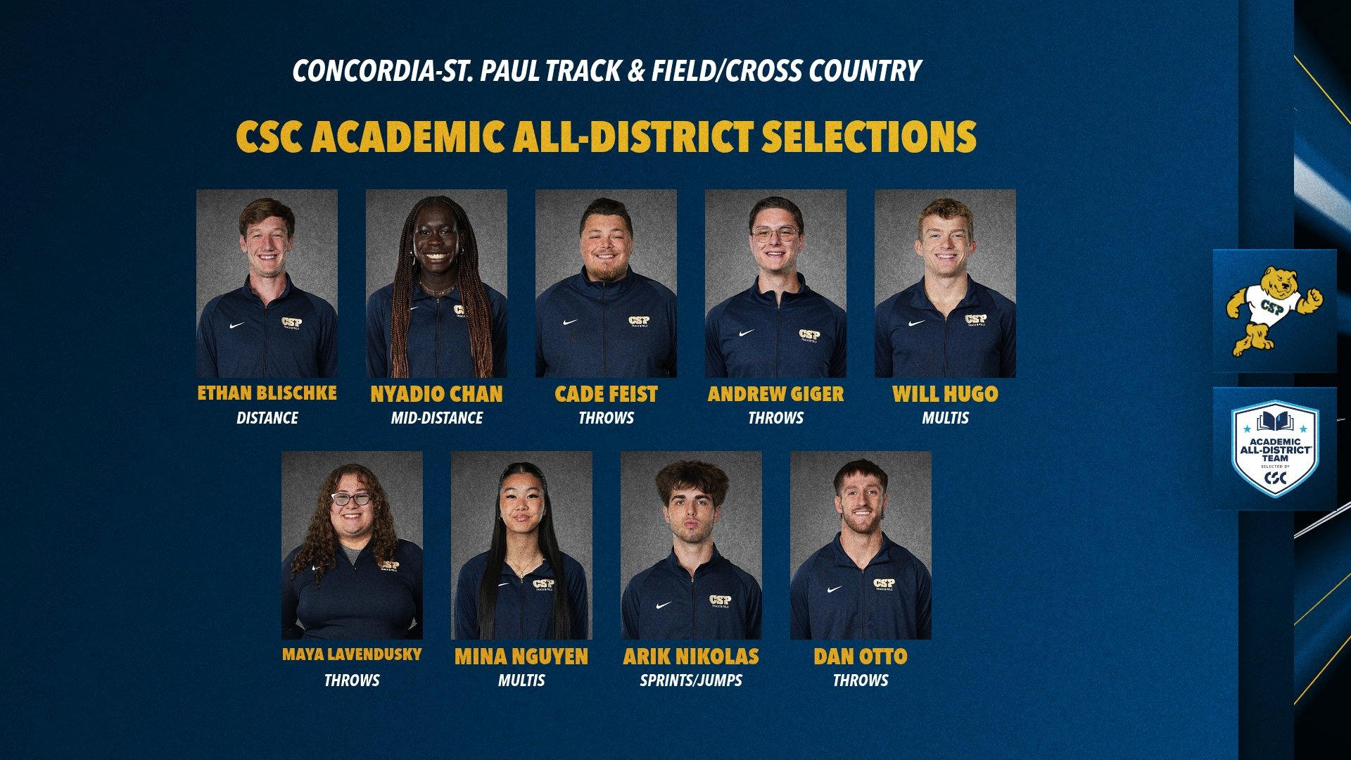 2026 CSC Academic All-District TF/XC Graphic