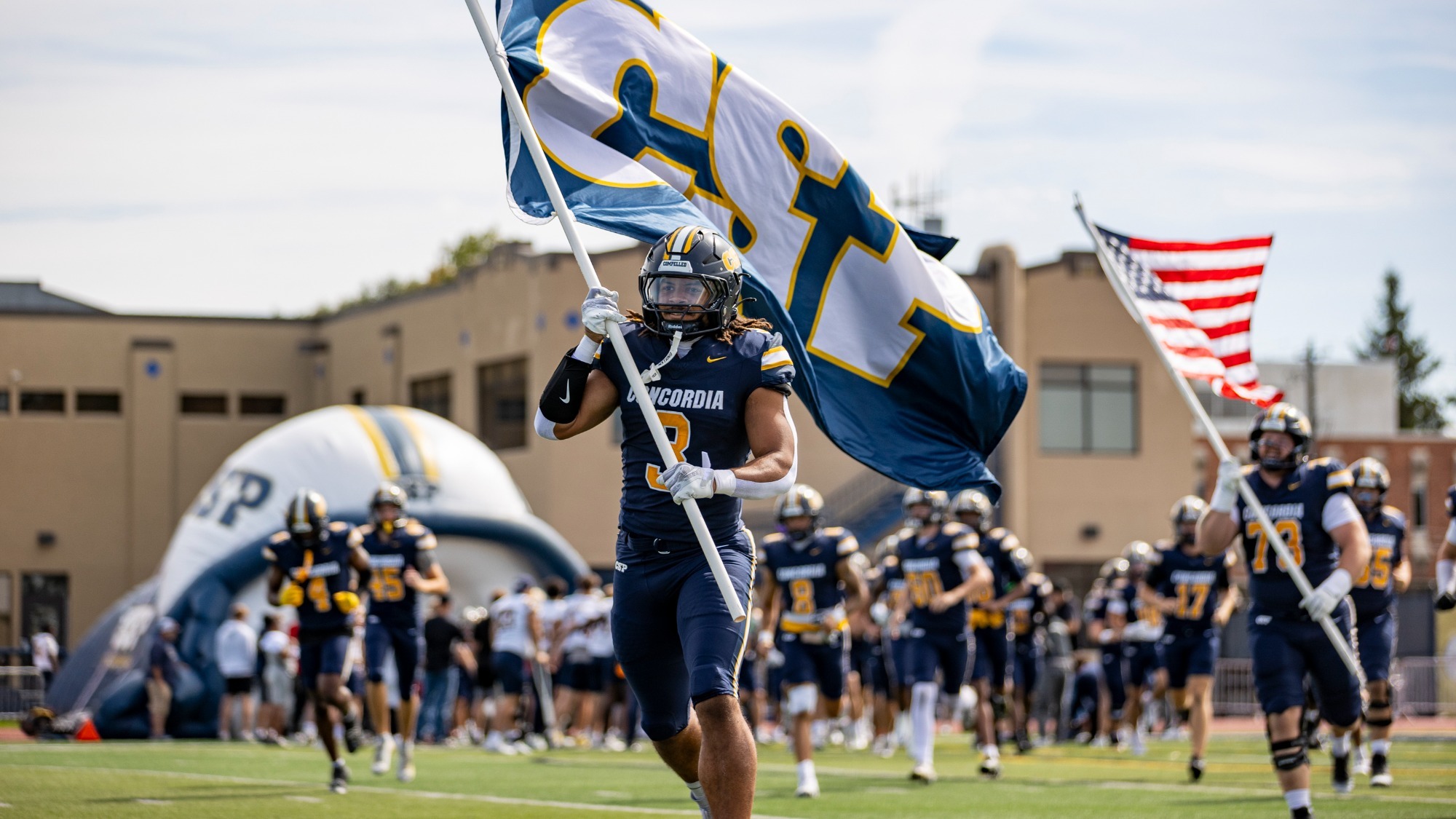 SAINT PAUL, MINNESOTA - SEPTEMBER 12: Football game between Concordia University, Saint Paul Bears and University of Mary in Bismarck, ND at Sea Foam Stadium on September 12, 2026 in Saint Paul, Minnesota.
