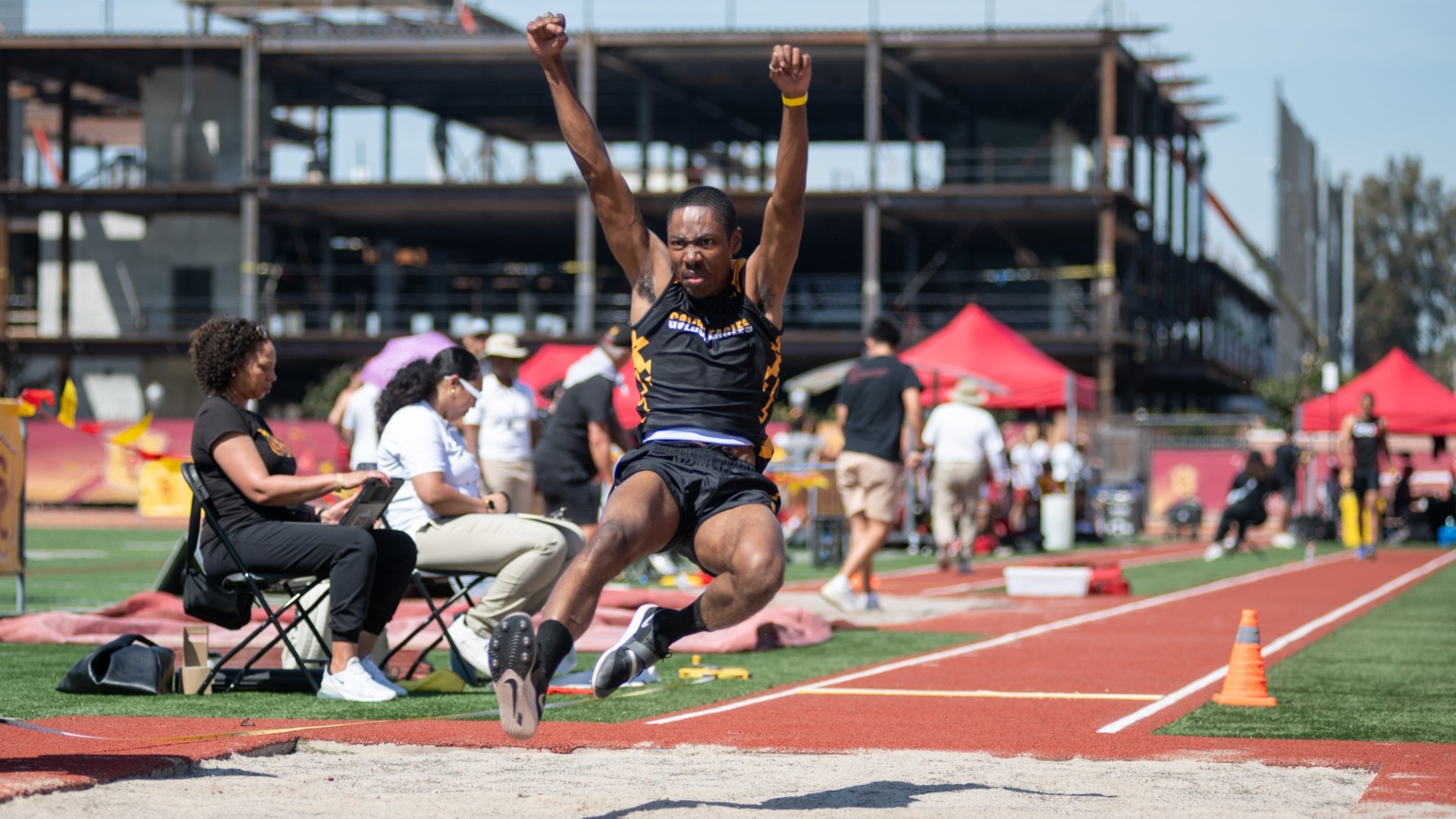 cahari allen soars during the long jump