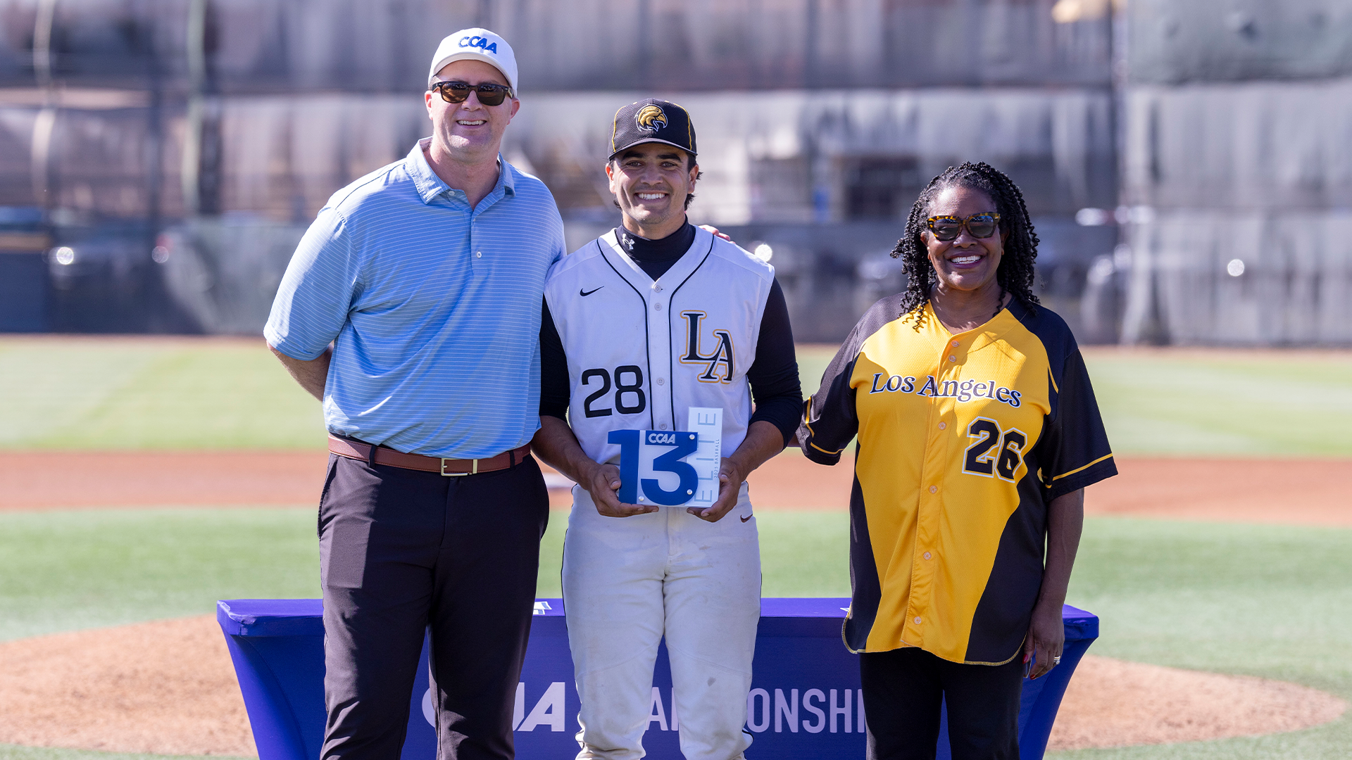 Atticus Gonzalez is honored at the CCAA Tournament as the 2025 Baseball Elite 13 winner