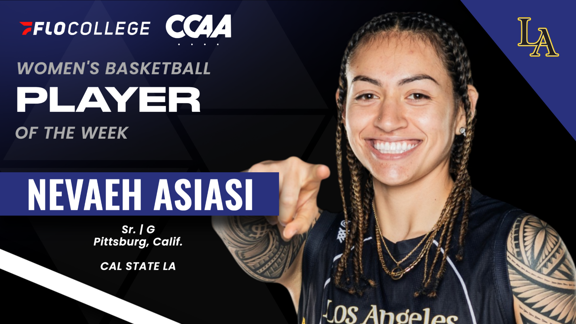 nevaeh asiasi earns ccaa player of the week graphic