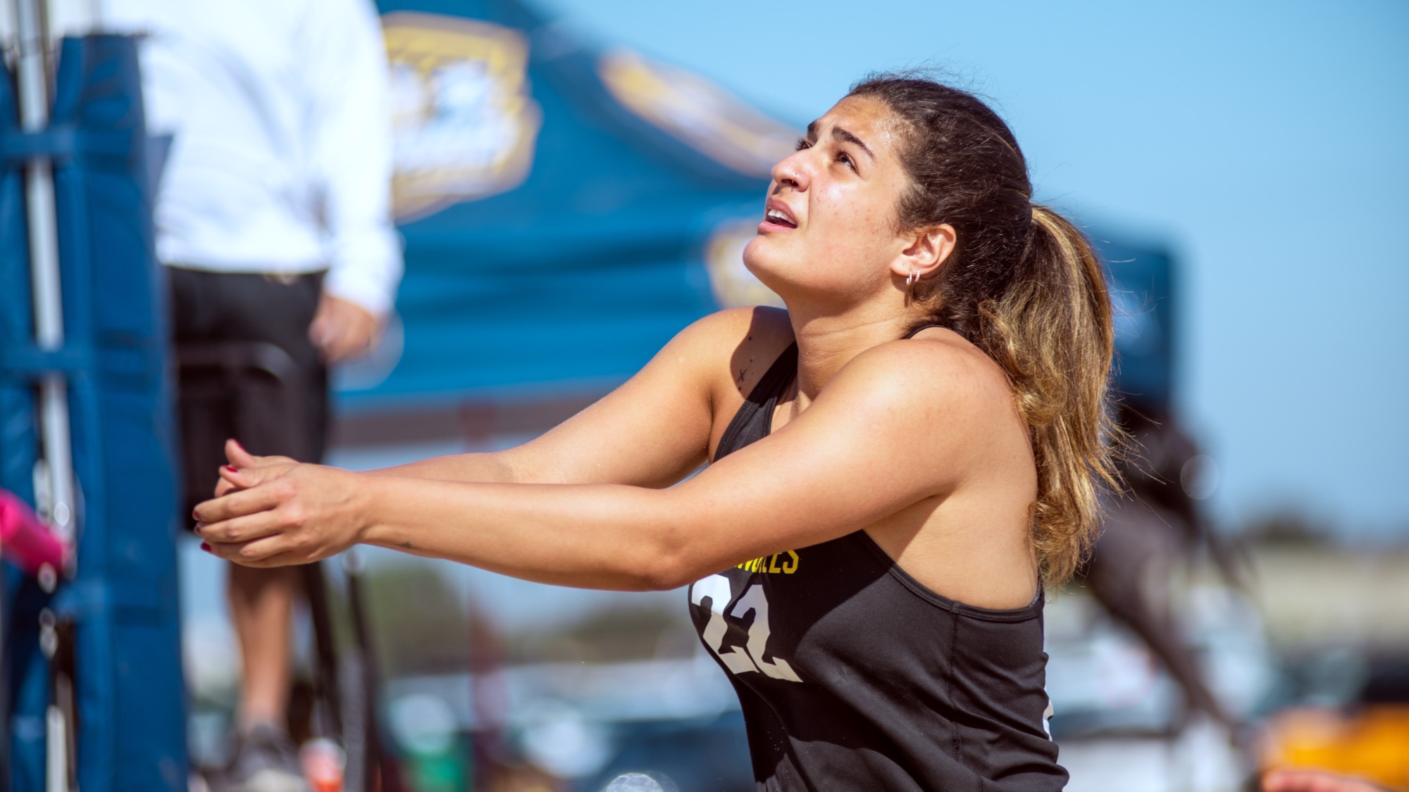 zuhal cetin hits a shot during beach volleyball match