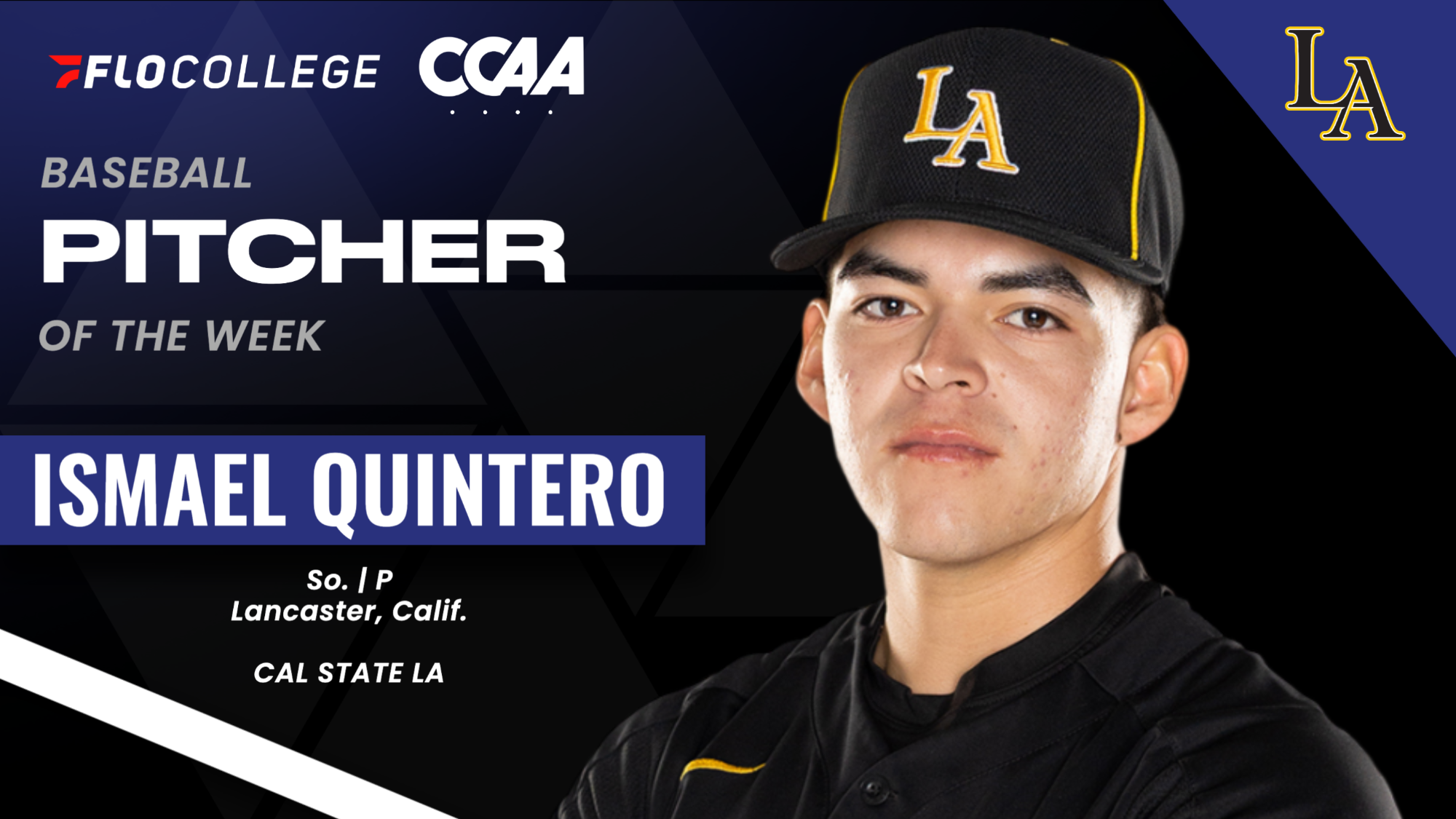 ismael quintero ccaa pitcher of the week graphic