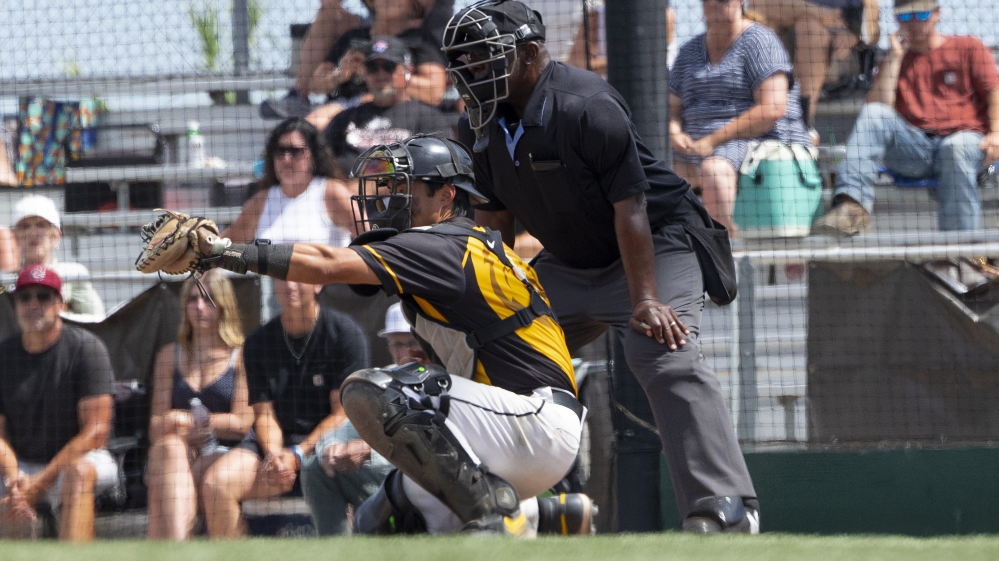 ben lee catches a pitch 