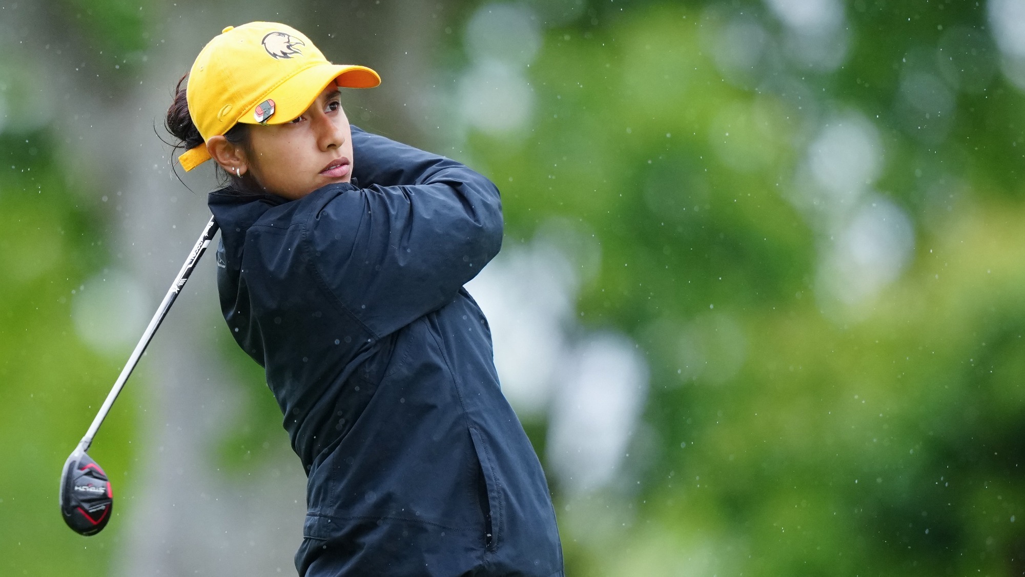 daniela andrade hits a tee shot at CCAA Championships