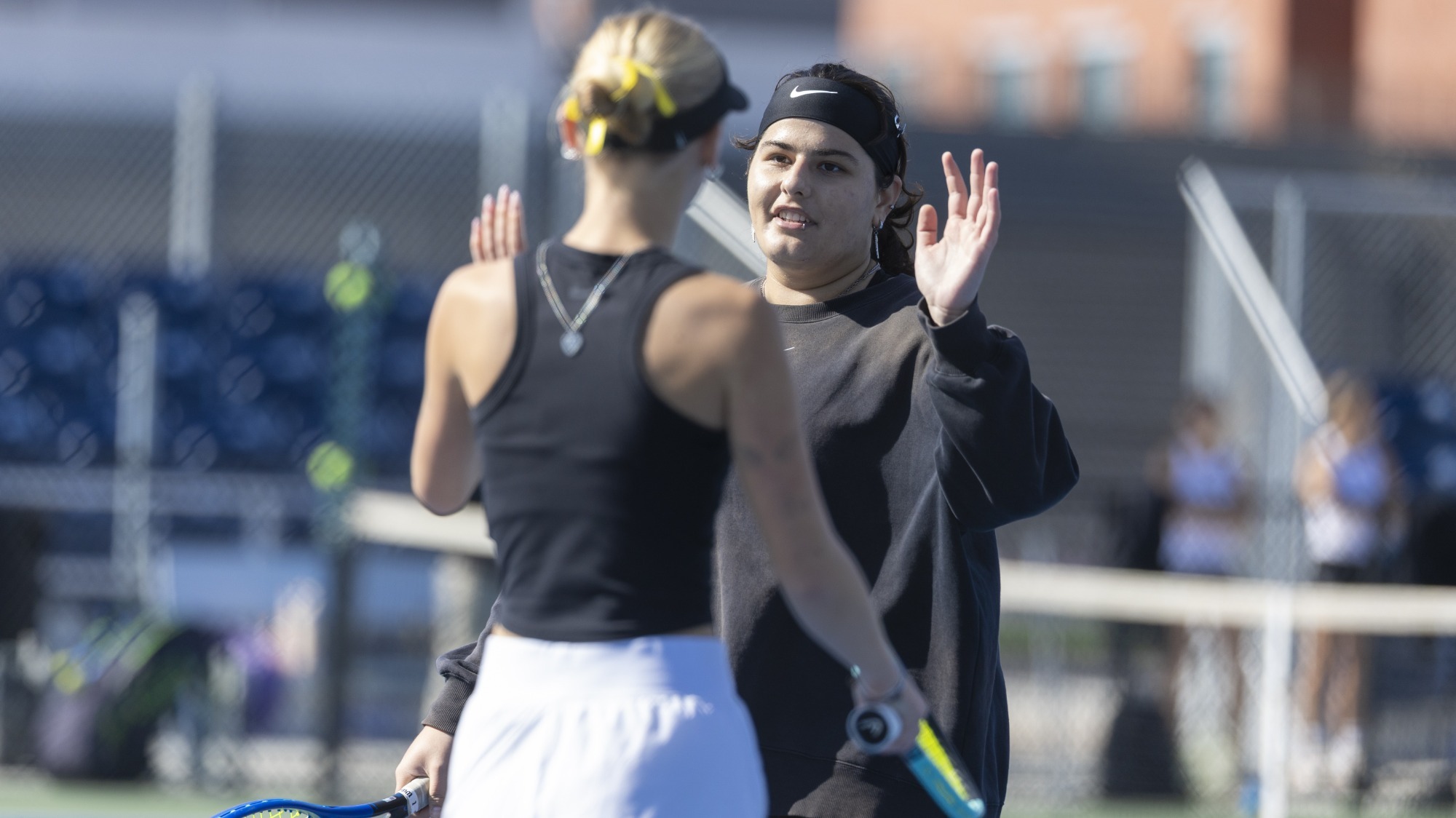 georgiana parr and mare sargsyan celebrate a doubles point