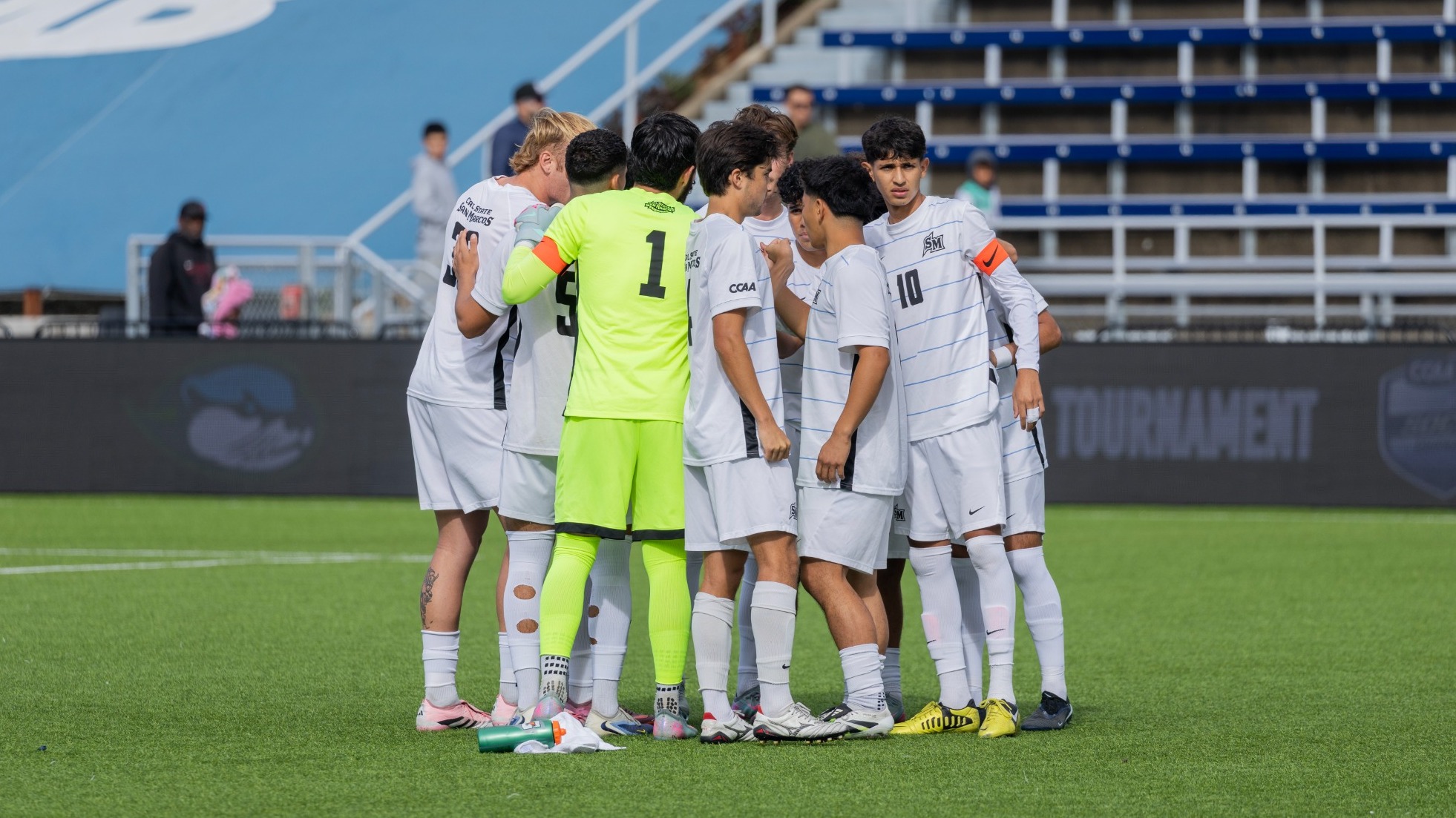 Team Huddle at 2025 CCAA Men's Soccer Tournament