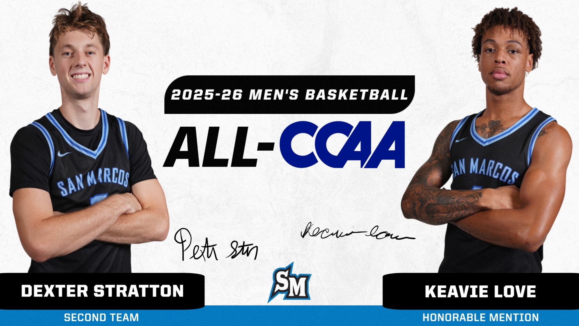 2025-26 Men's Basketball All-CCAA - Dexter Stratton, Second Team & Keavie Love, Honorable Mention