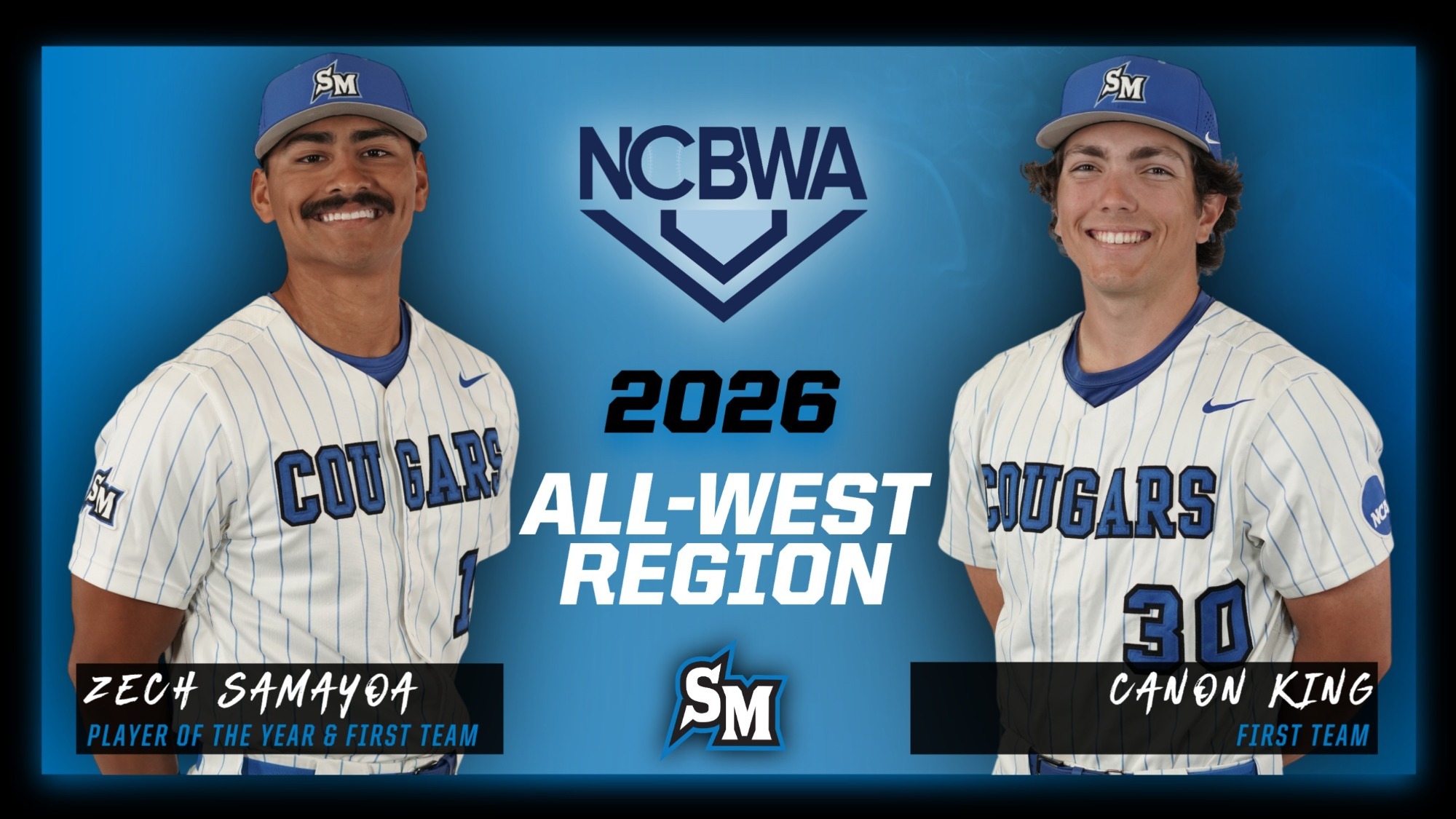 2026 NCBWA All-West Region: Zech Samayoa - Player of the Year, First Team; Canon King - First Team