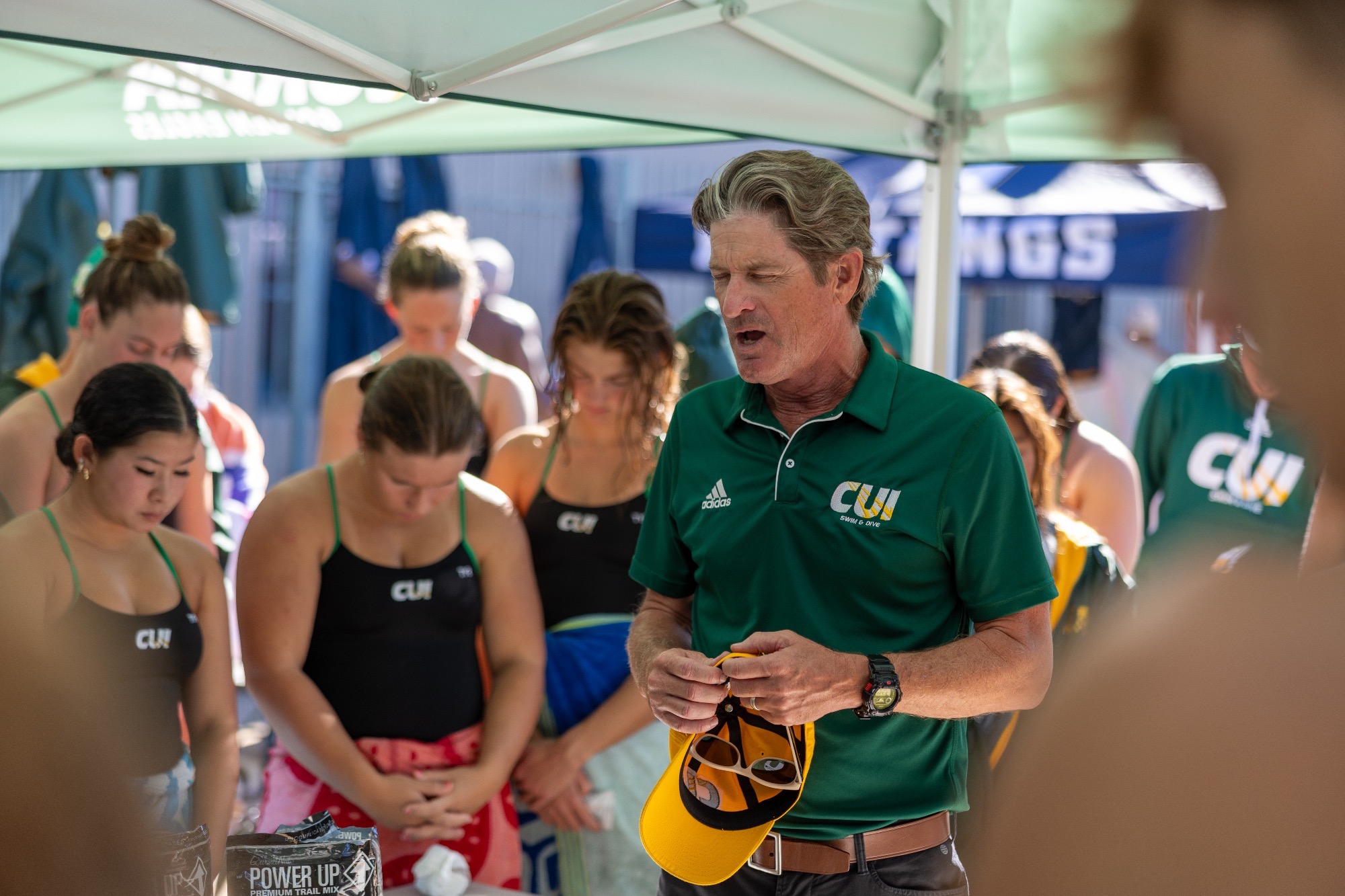 Coach Bert Bergen Speaking to Swim Teams