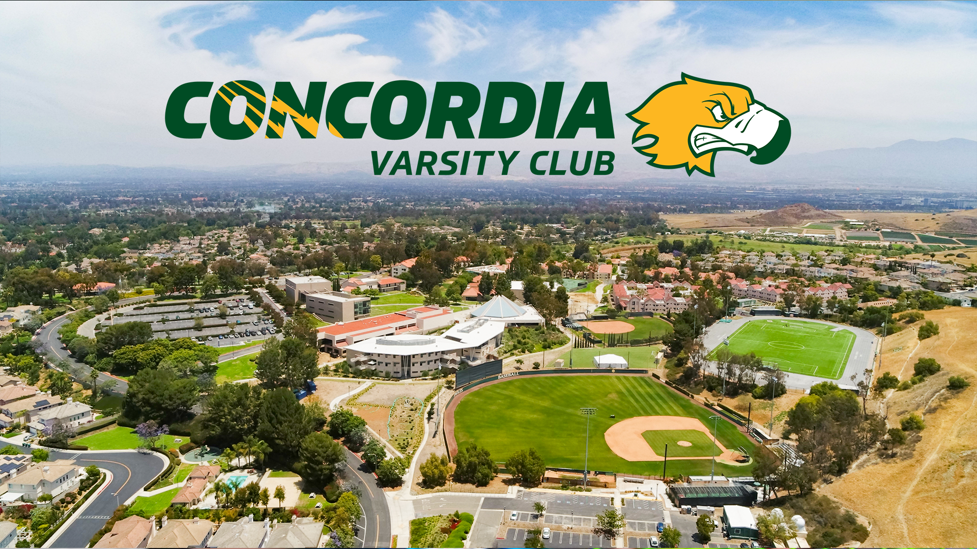 Concordia Varsity Club with drone shot of campus