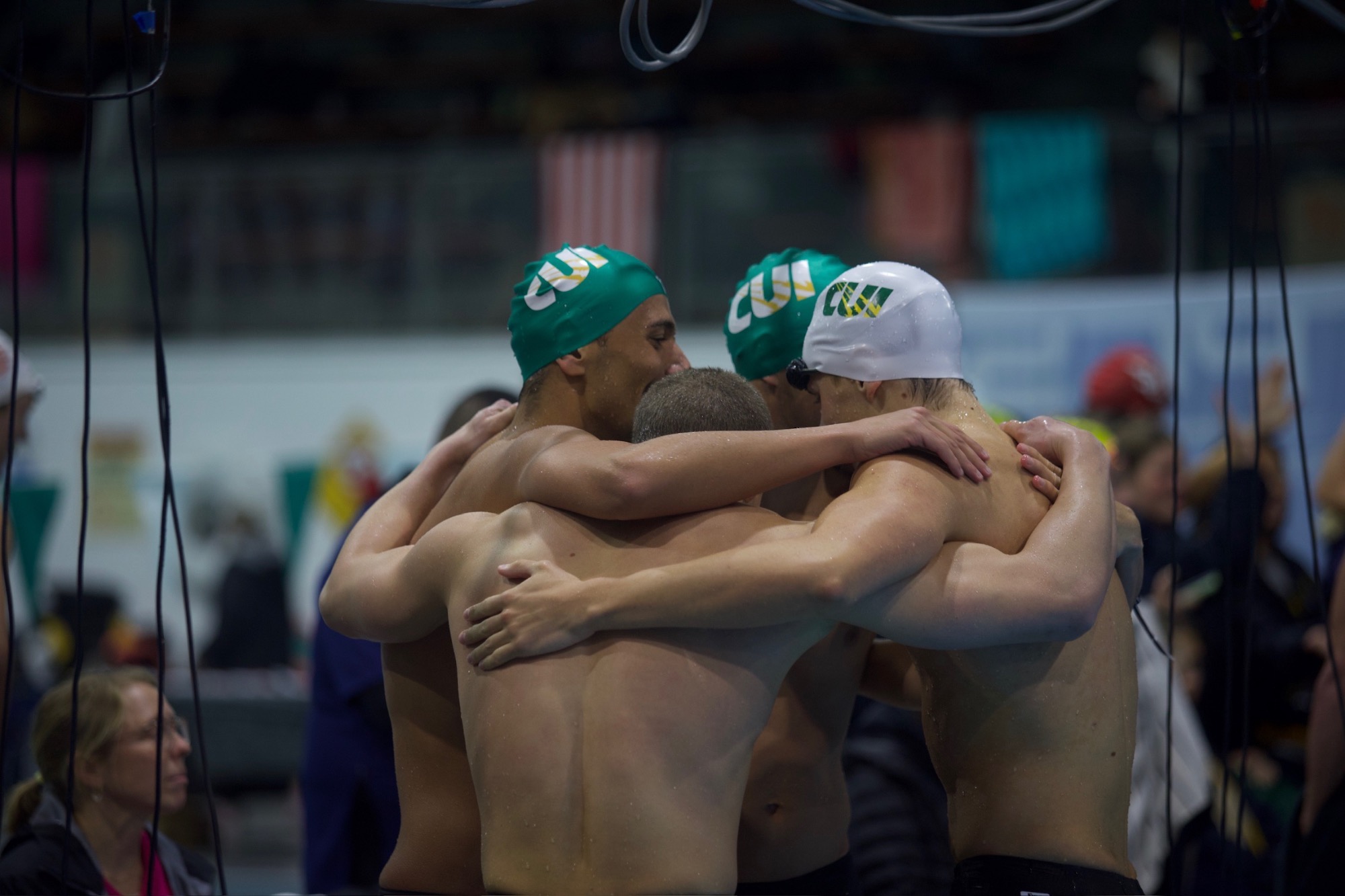 CUI Swimmers Grouping Together 