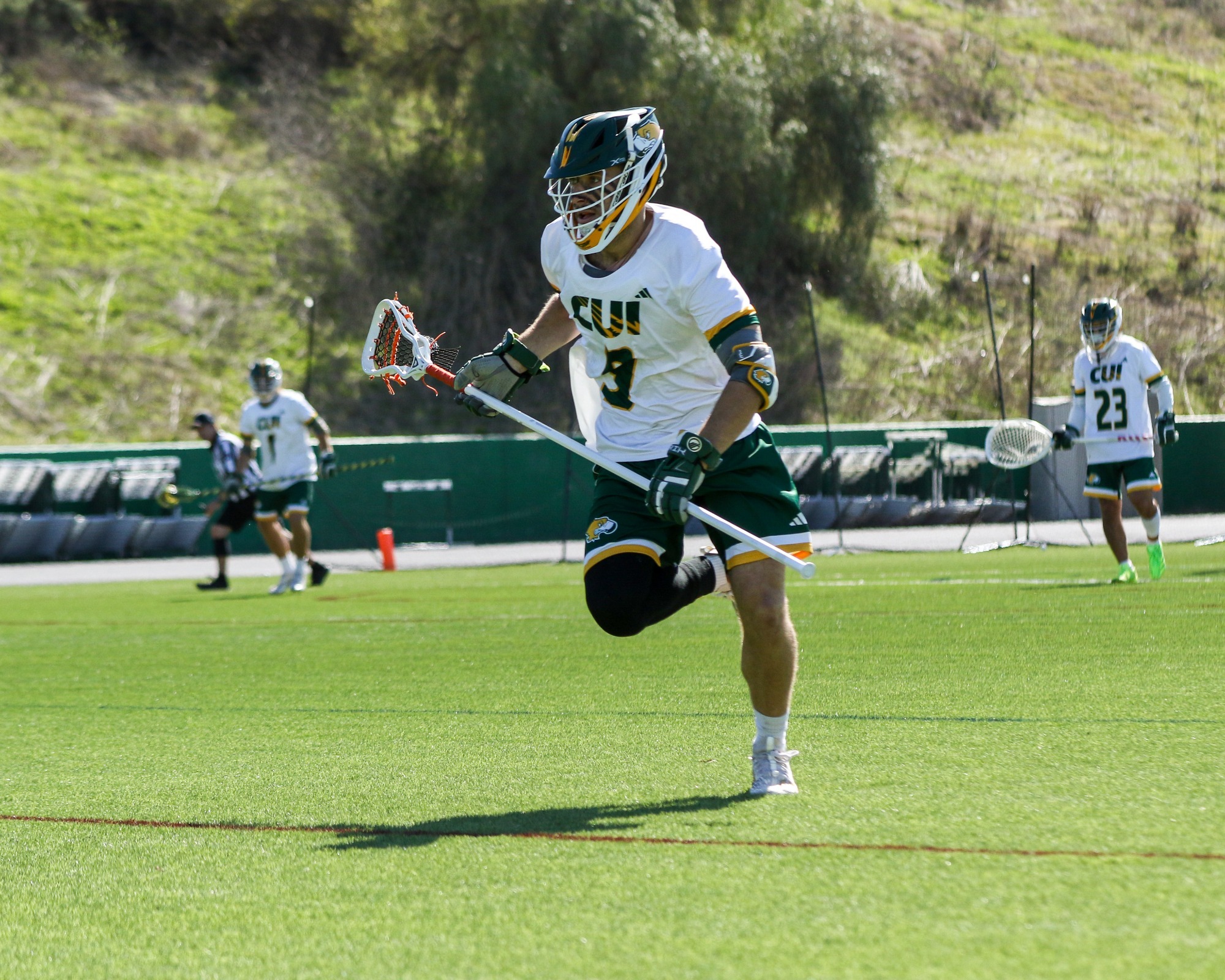 Jake Cloutier racing up field during 2025 game vs Rollins