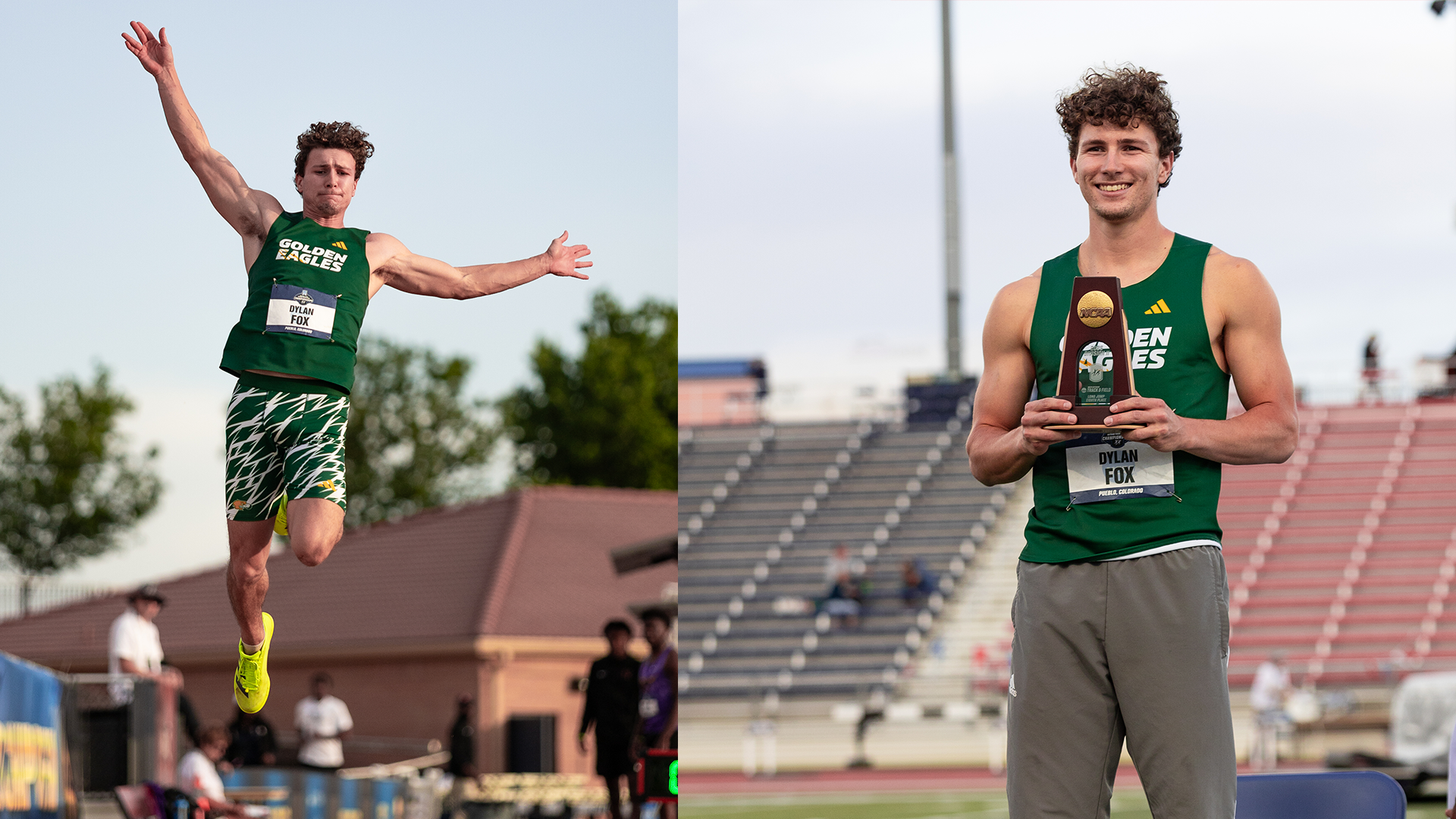 Dylan Fox two pictures from NCAA DII Championships 2025 First Team All-American 8th place Long jump