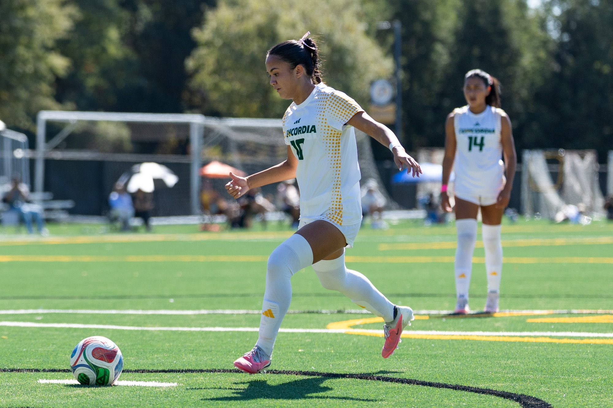 Ashley Grubert scoring on a PK at Dominican in 2026 match